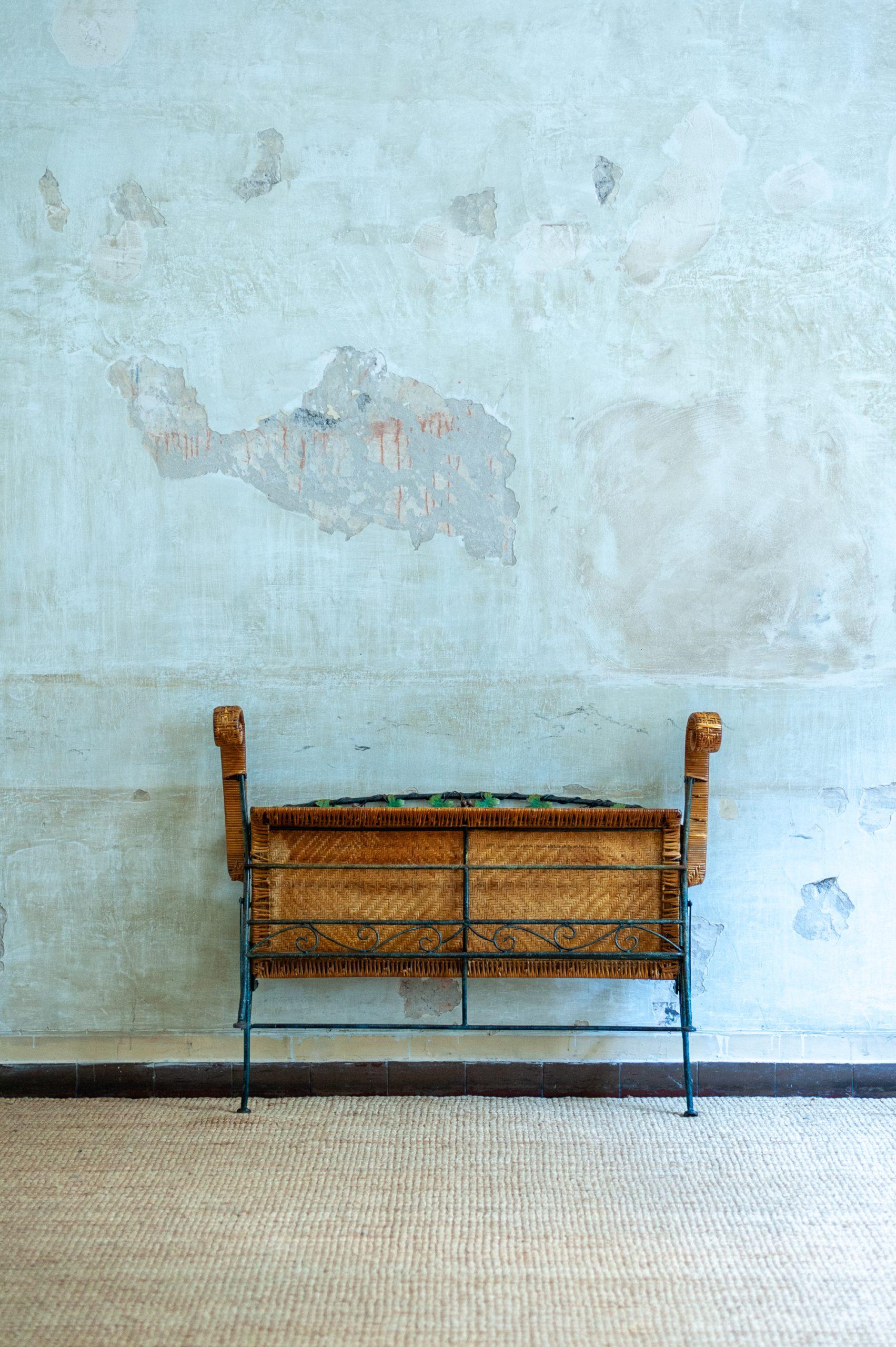 Folding Iron and Bamboo Bench – 1950s For Sale 3