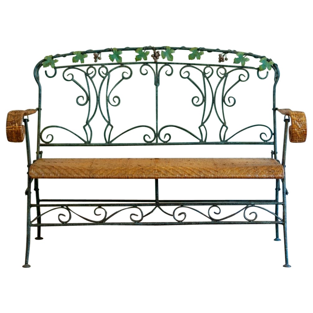 Folding Iron and Bamboo Bench – 1950s For Sale