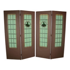 Folding Leaded Glass Doors, Set of Four, circa 1900