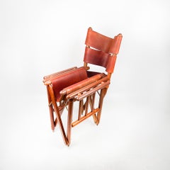 Folding leather and wood armchair made in Costa Rica, 1970's