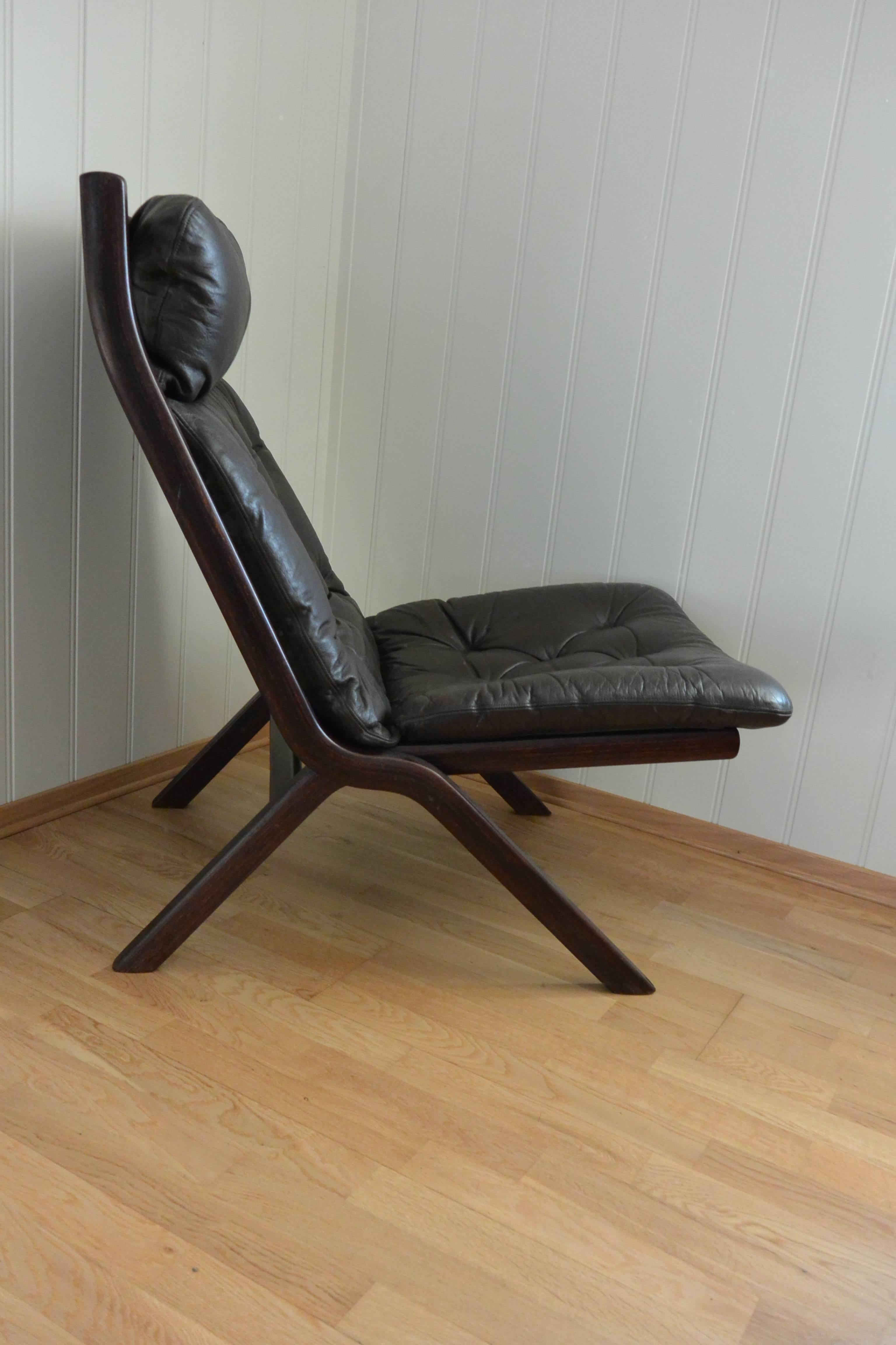 Norwegian Folding Leather Chair Erkones, Norway For Sale