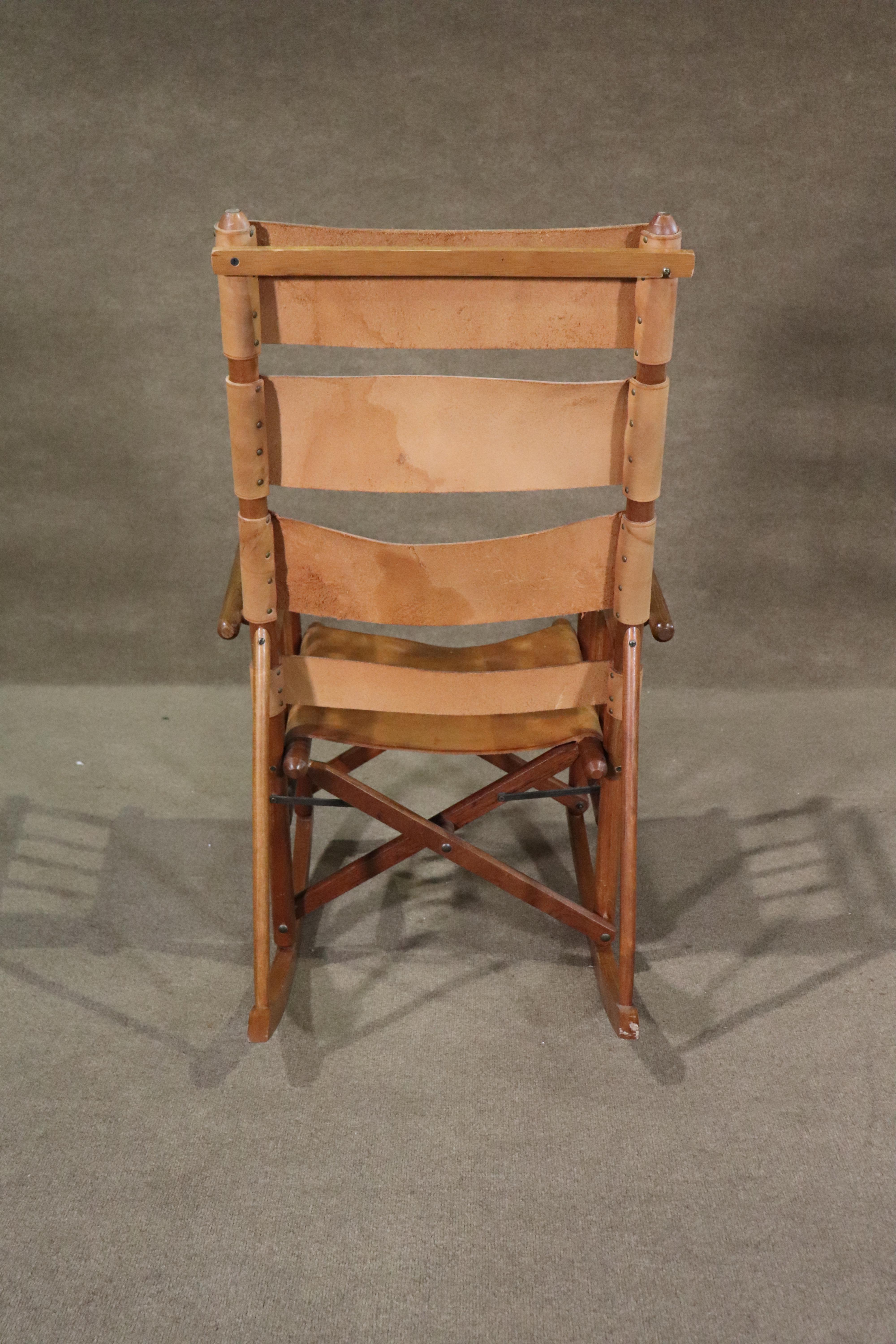 Folding Leather Strap Rocking Chair For Sale 5