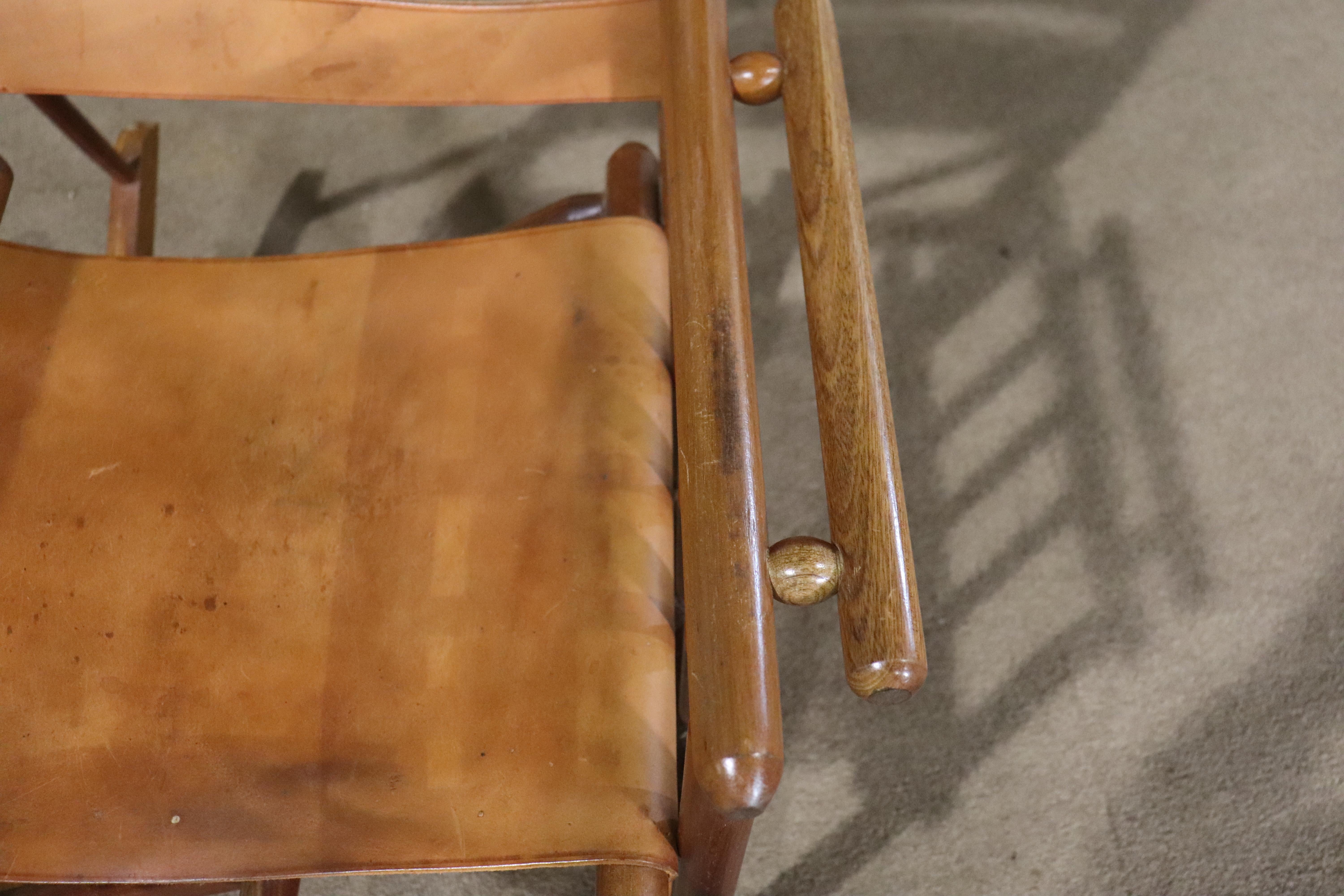 20th Century Folding Leather Strap Rocking Chair For Sale
