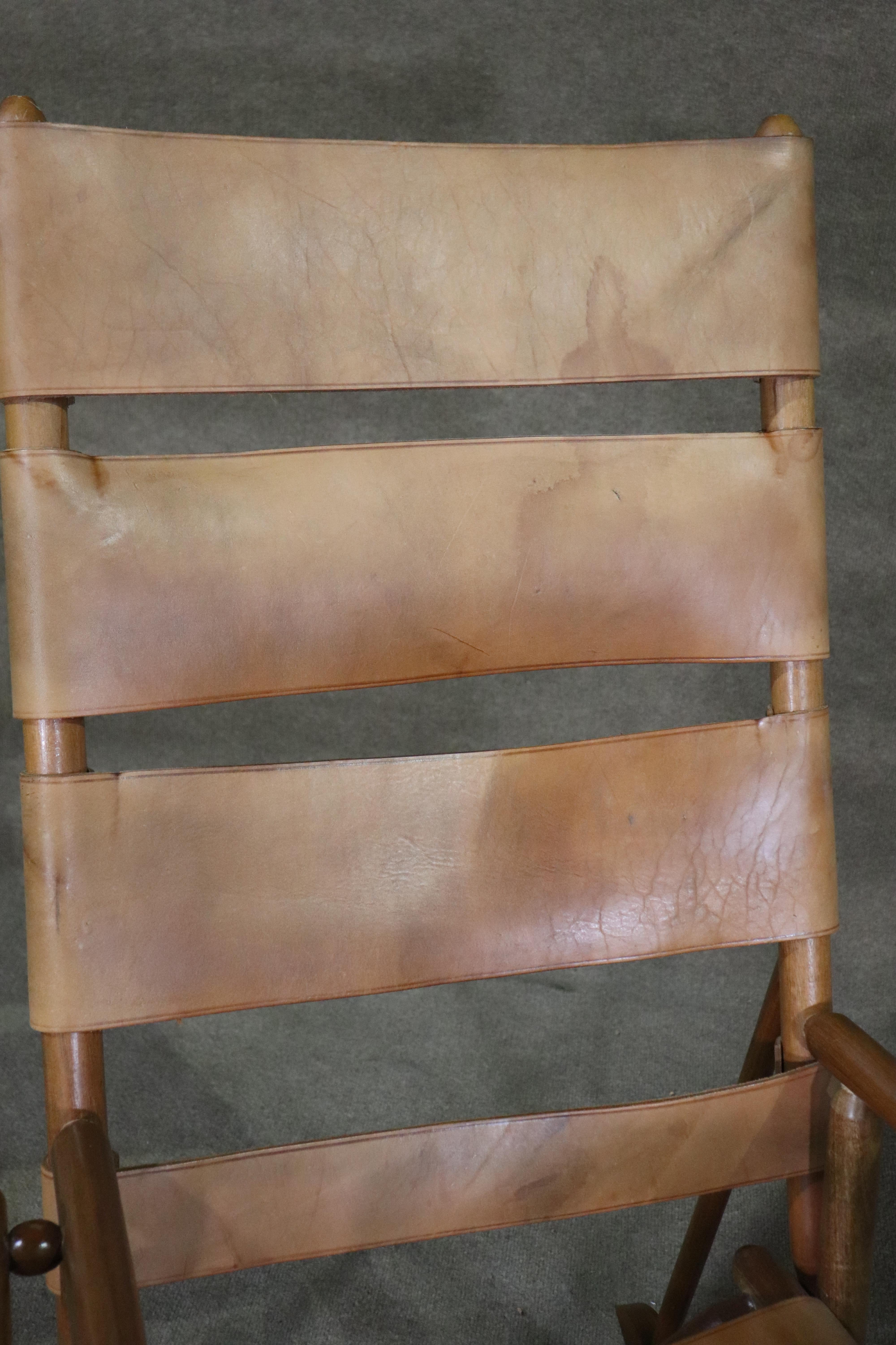 Folding Leather Strap Rocking Chair For Sale 2