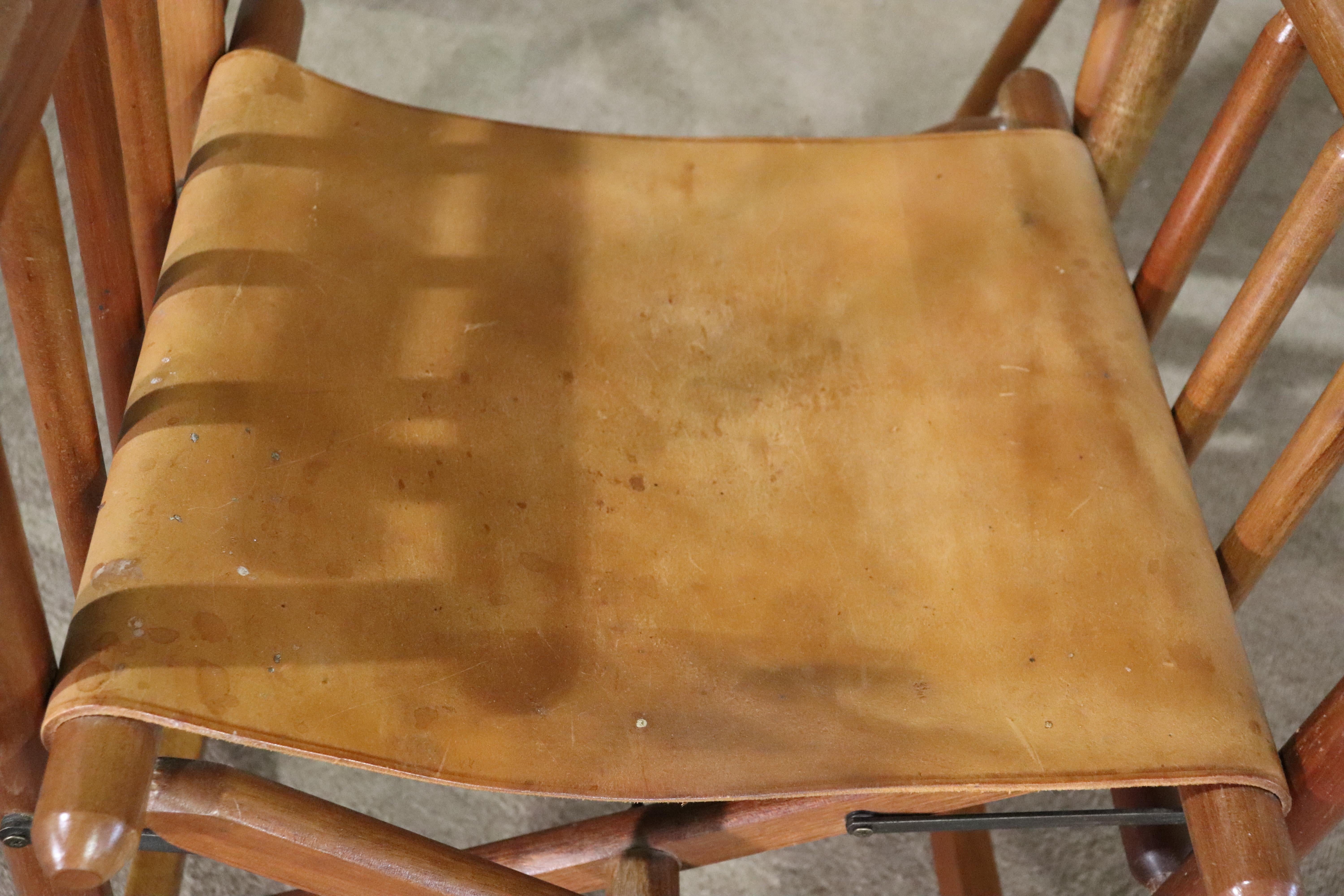 Folding Leather Strap Rocking Chair For Sale 2