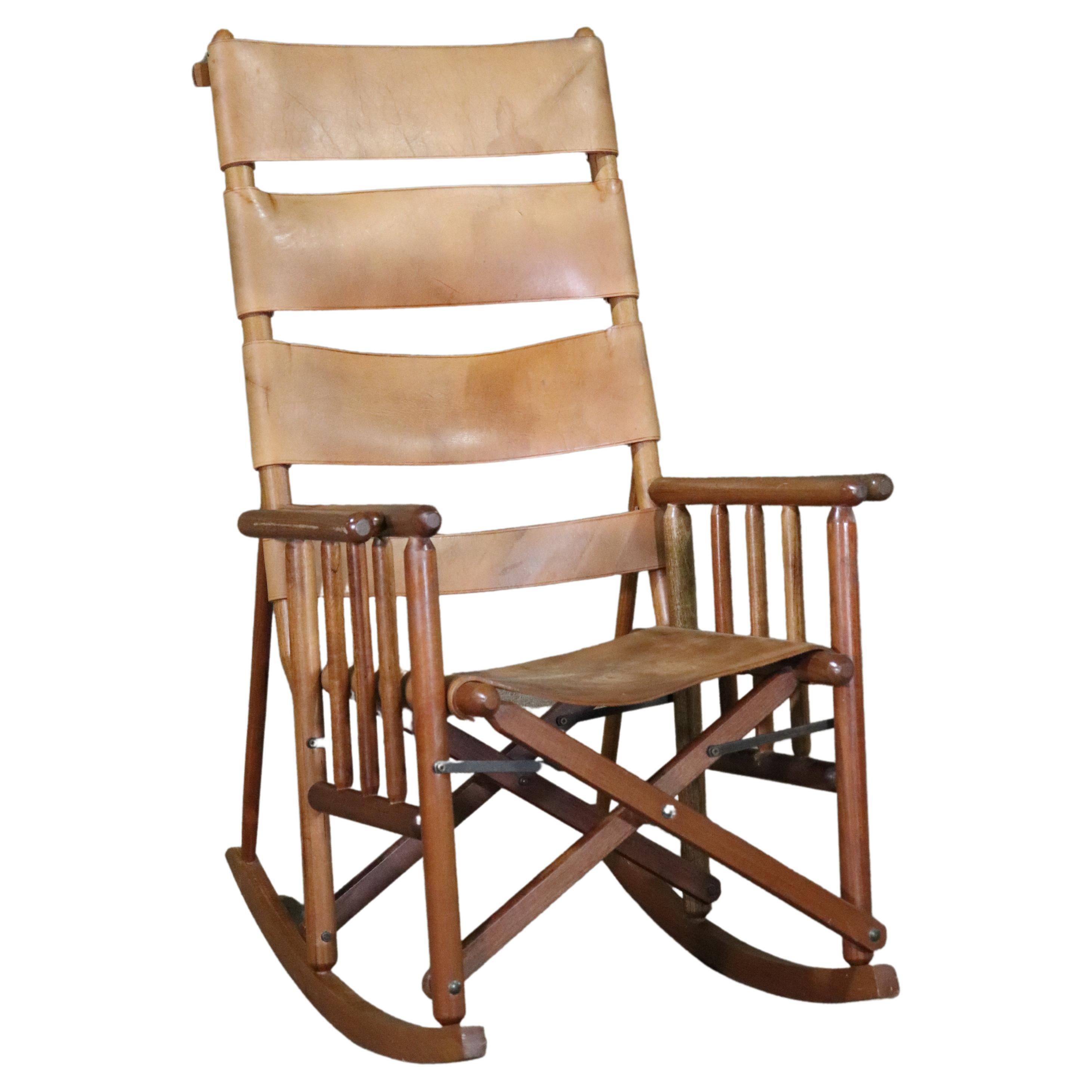 Folding Leather Strap Rocking Chair For Sale