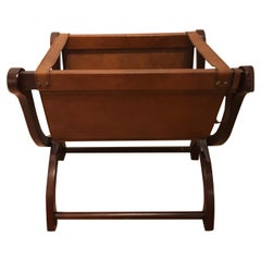 Porte-revues pliable en cuir et bois