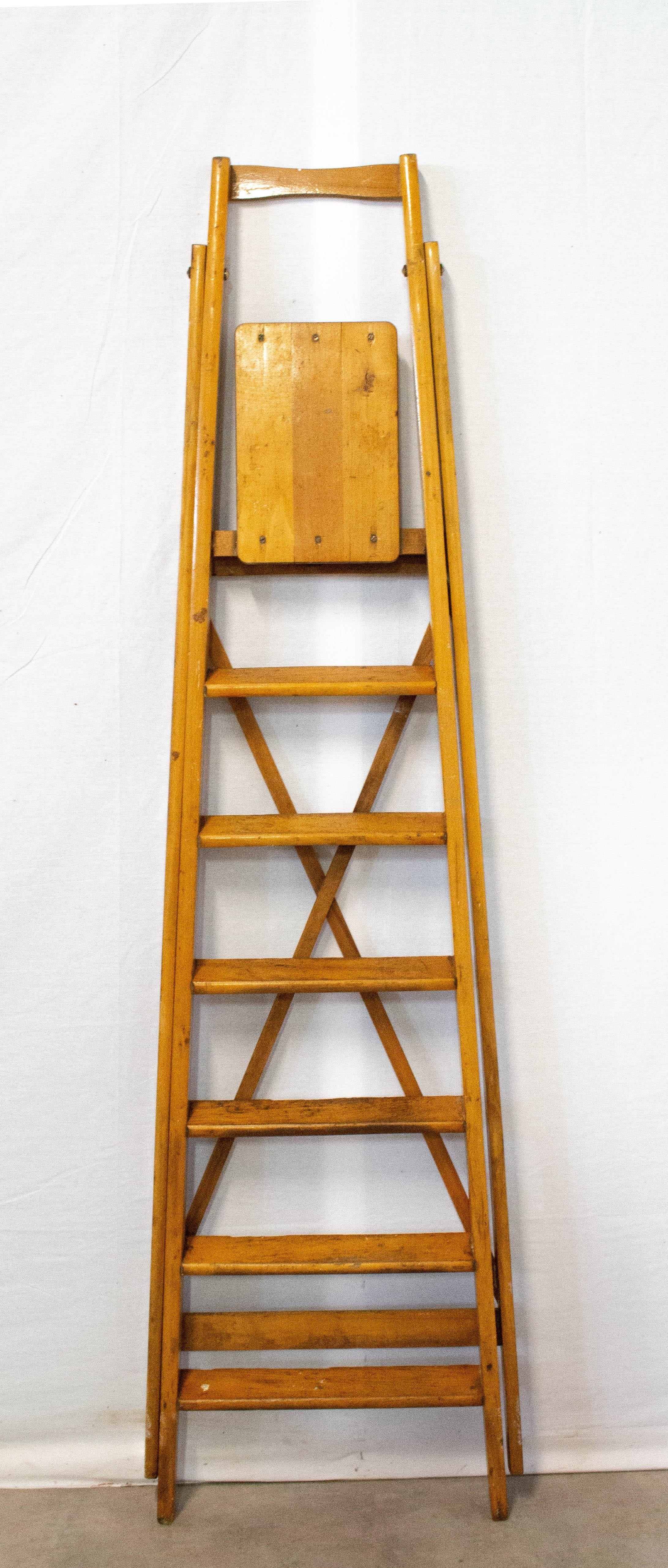 Mid-Century Modern Folding Library Steps or Workshop Ladder Beech, 1950