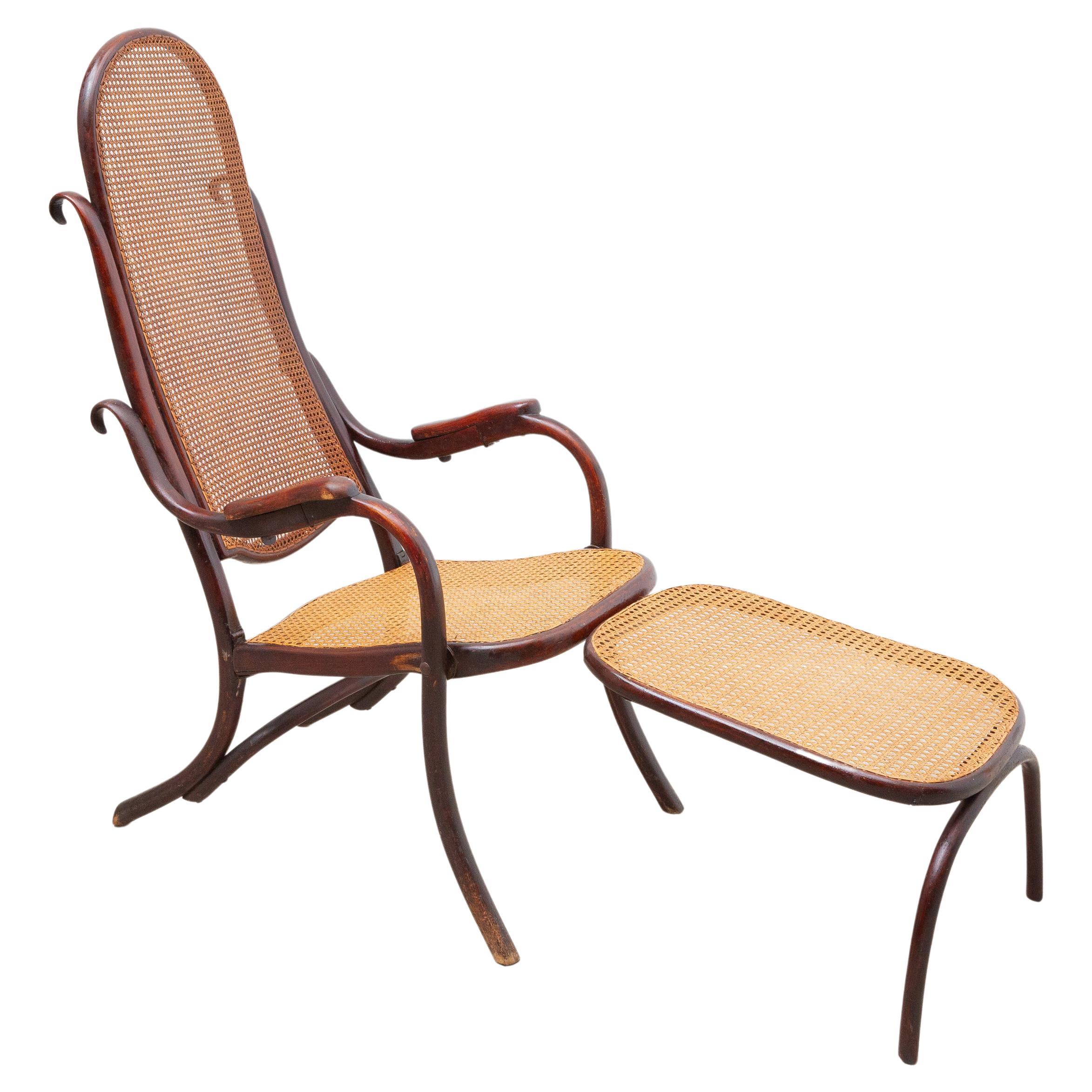 Chaise longue pliante de Thonet avec pouf réglable 19ème siècle