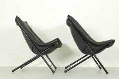 Folding Lounge Chairs in Black Leather by Teun Van Zanten for Molinari, 1970s