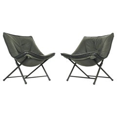 Folding Lounge Chairs in Black Leather by Teun Van Zanten for Molinari, 1970s