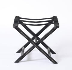 Folding Luggage Rack Or Table In Black Leather, Spain 1950's