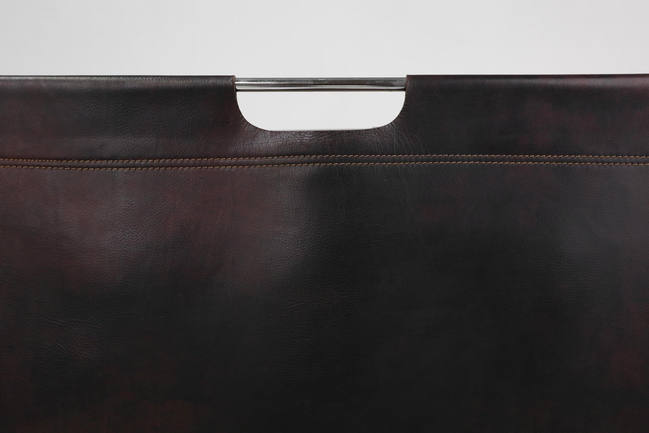 French Folding magazine rack by Jacques Adnet in metal and Leather, France 1950s For Sale