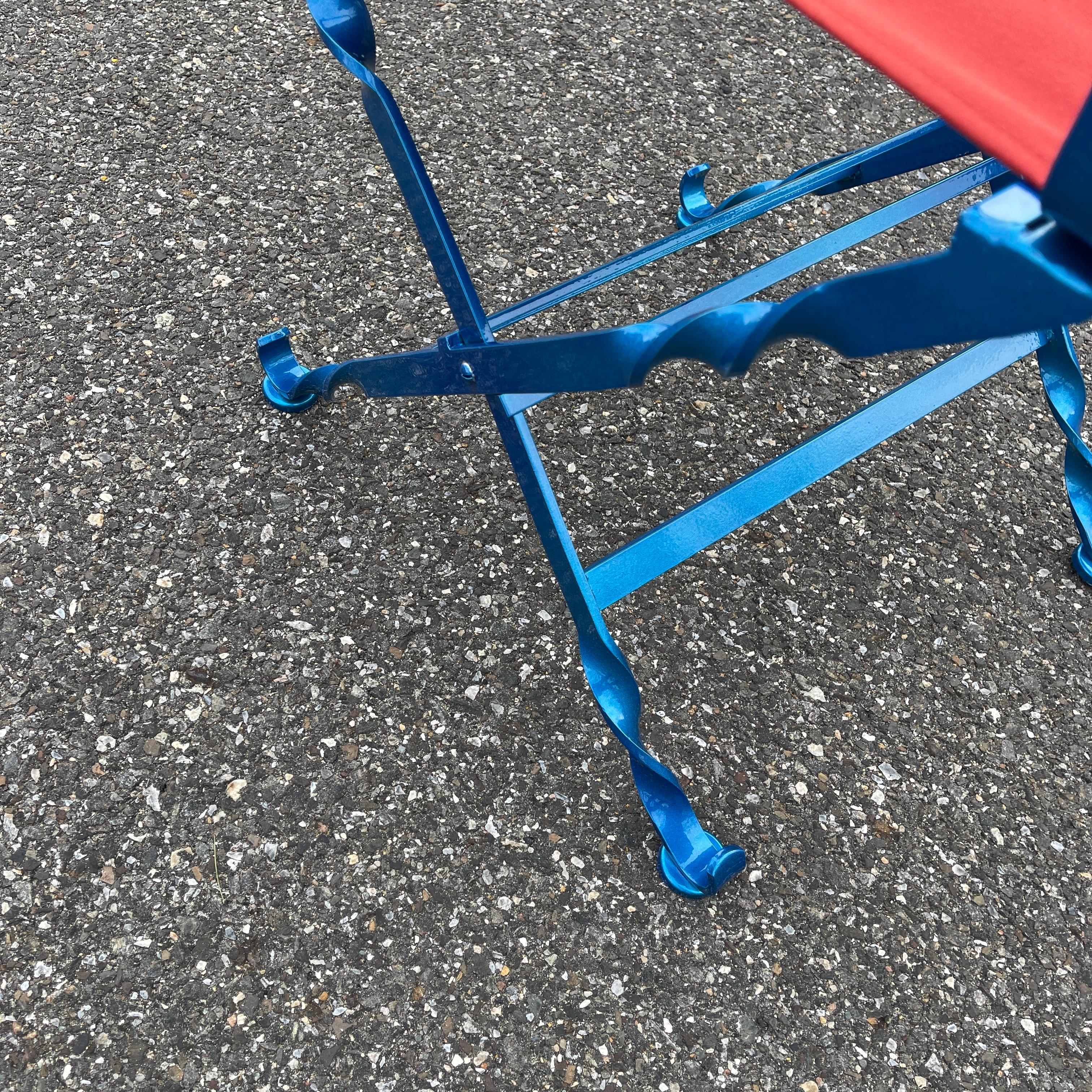 Folding Maui Blue and Red Iron Outdoor Director's Chair, American 1930's For Sale 6
