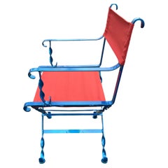 Folding Maui Blue and Red Iron Outdoor Director's Chair, American 1930's