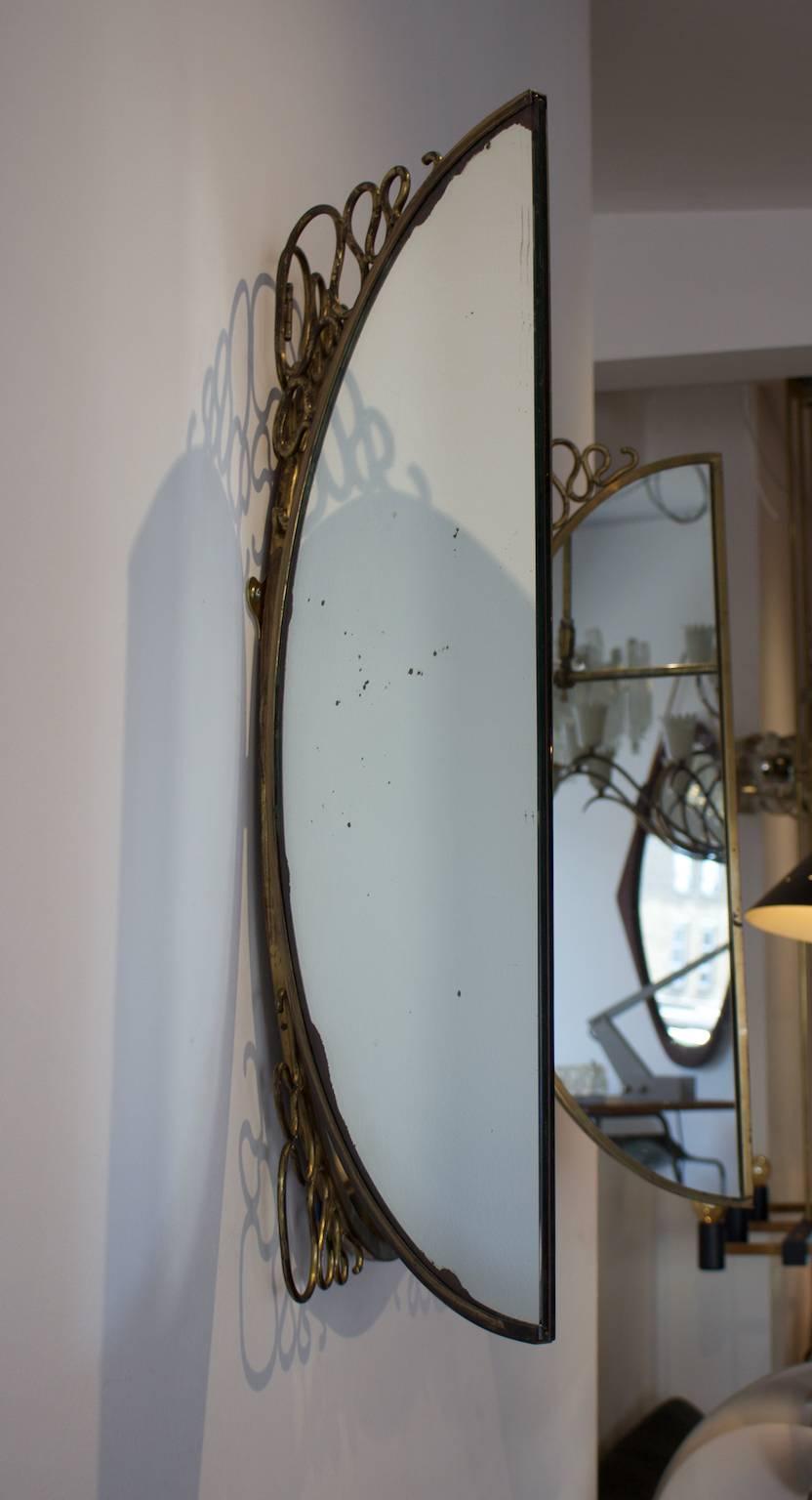 Italian Folding Mirror with Decorative Brass Frame in the Style of Gio Ponti Italy 1950s