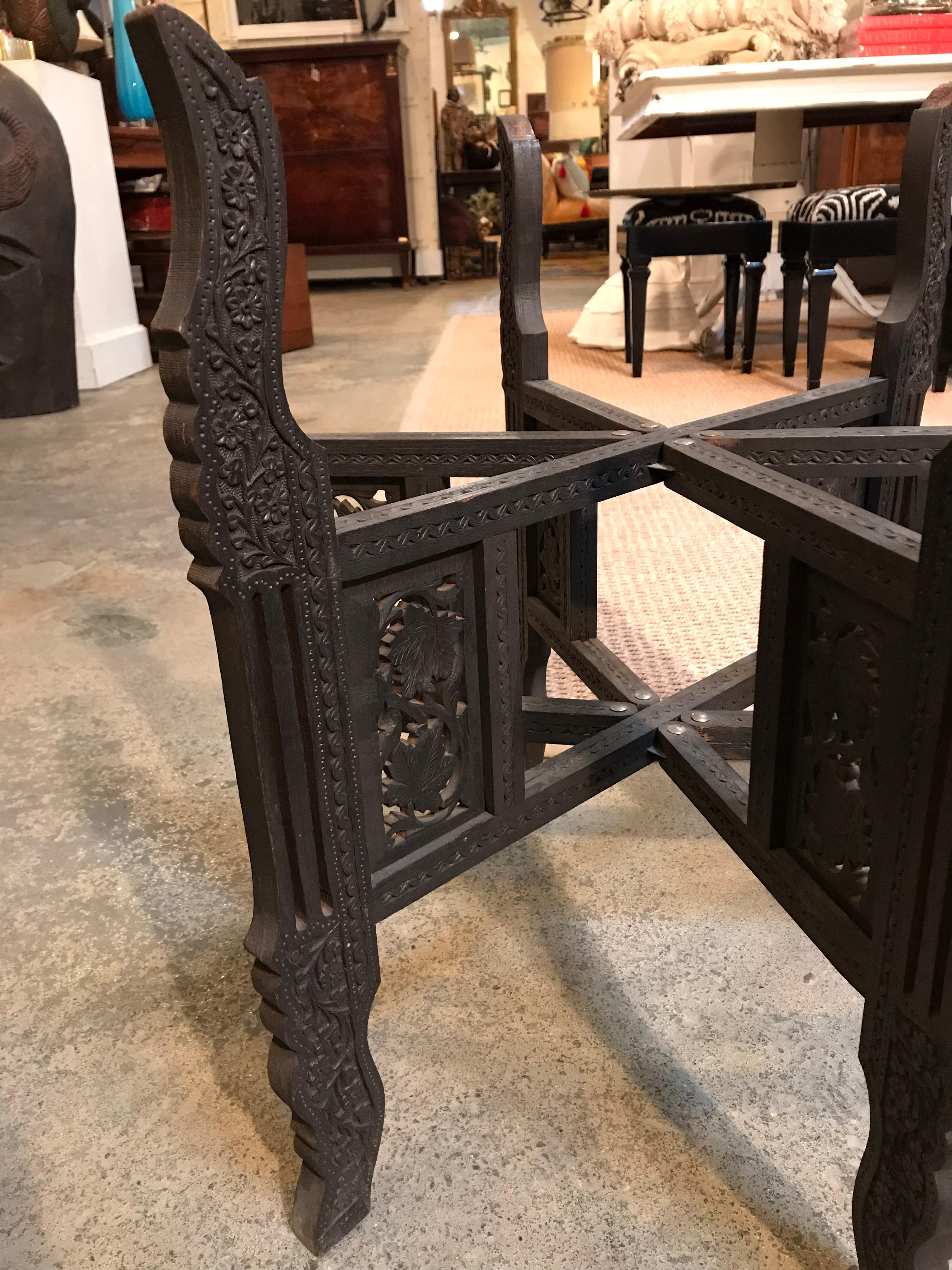 Folding Moroccan India Table with Brass Top In Good Condition In Dallas, TX