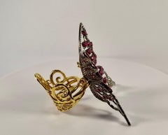 Folding Moving Butterfly 18k Gold, Silver Diamonds Rubies Sapphires Ring