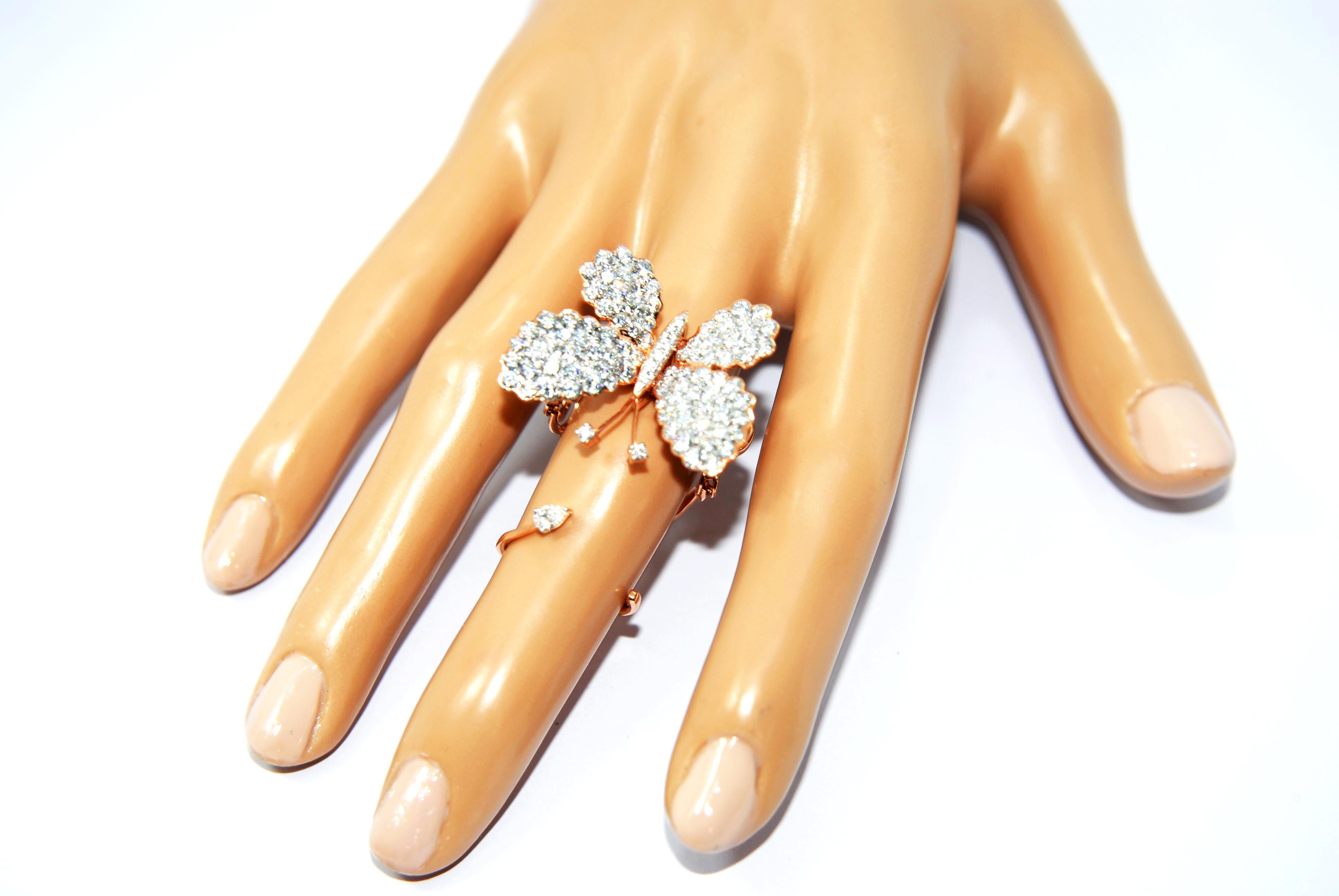 Bague papillon mobile pliante en or 18 carats, argent, diamants, rubis et saphirs Pour femmes en vente