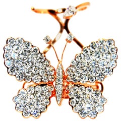 Folding Moving Butterfly Rose Gold 18 Karat White Diamonds Cocktail Ring