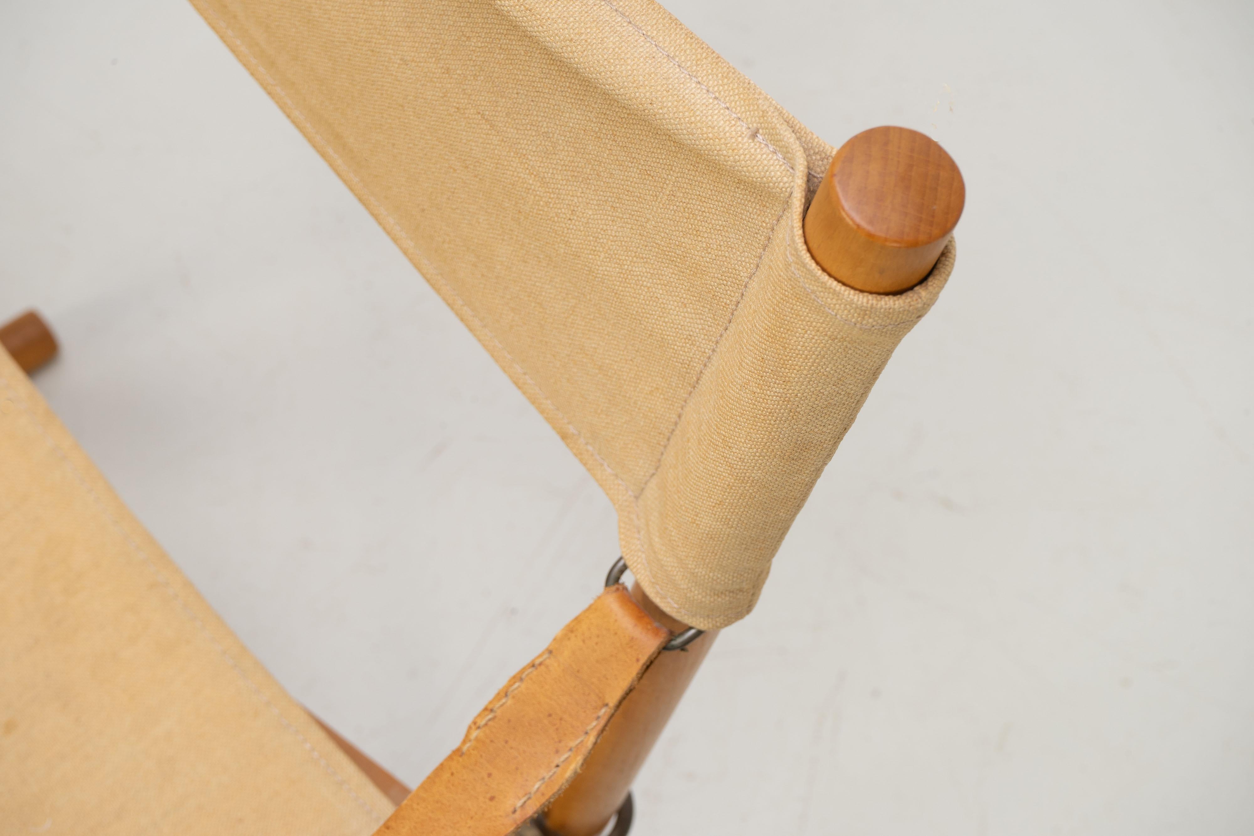 Safari plegable / Silla de director Mogens Koch MK-16 Interna, Dinamarca, años 60 Lienzo