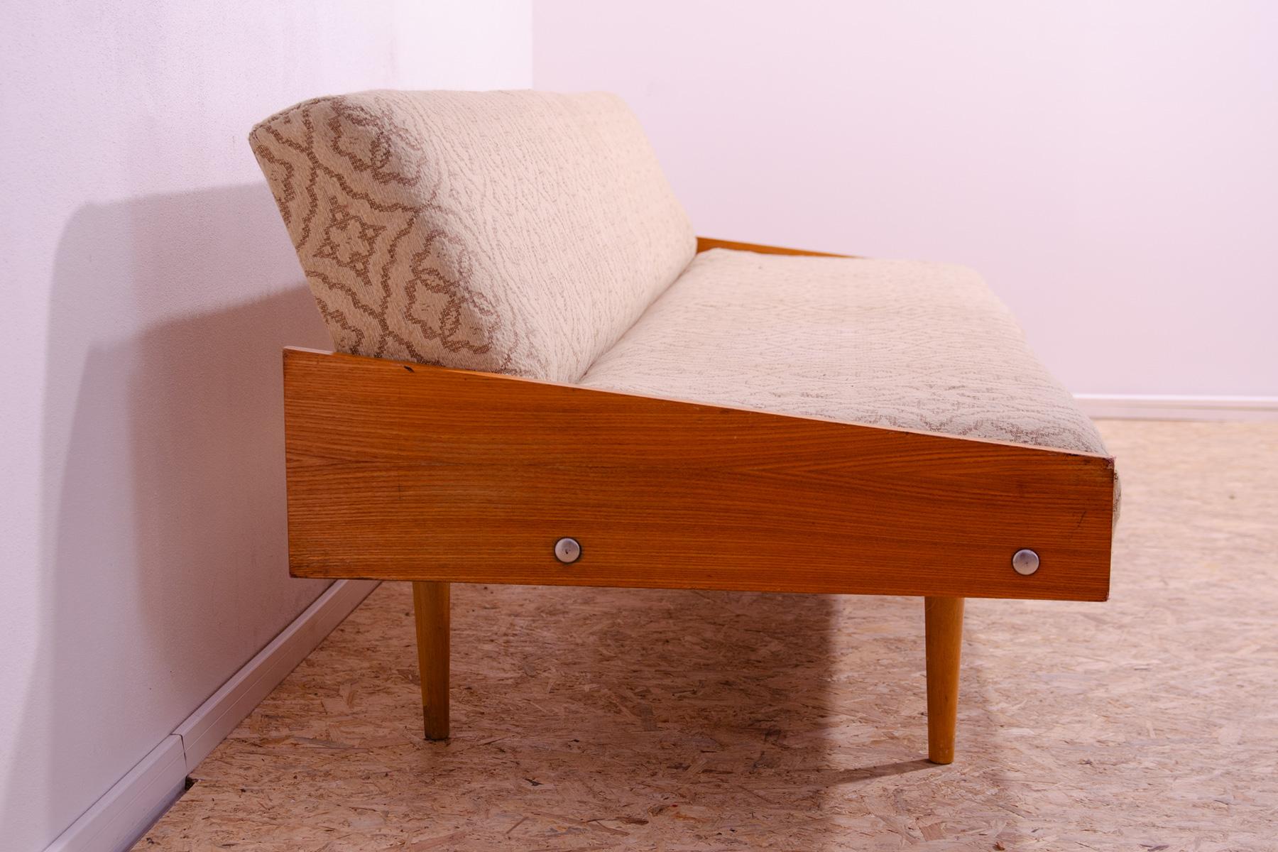 Fabric Folding Scandinavian style Sofabed, 1970s, Czechoslovakia For Sale