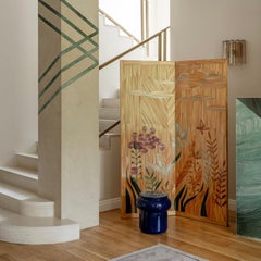 Folding Screen Butterflies Straw Marquetry Hand-Crafted French Deco, in stock