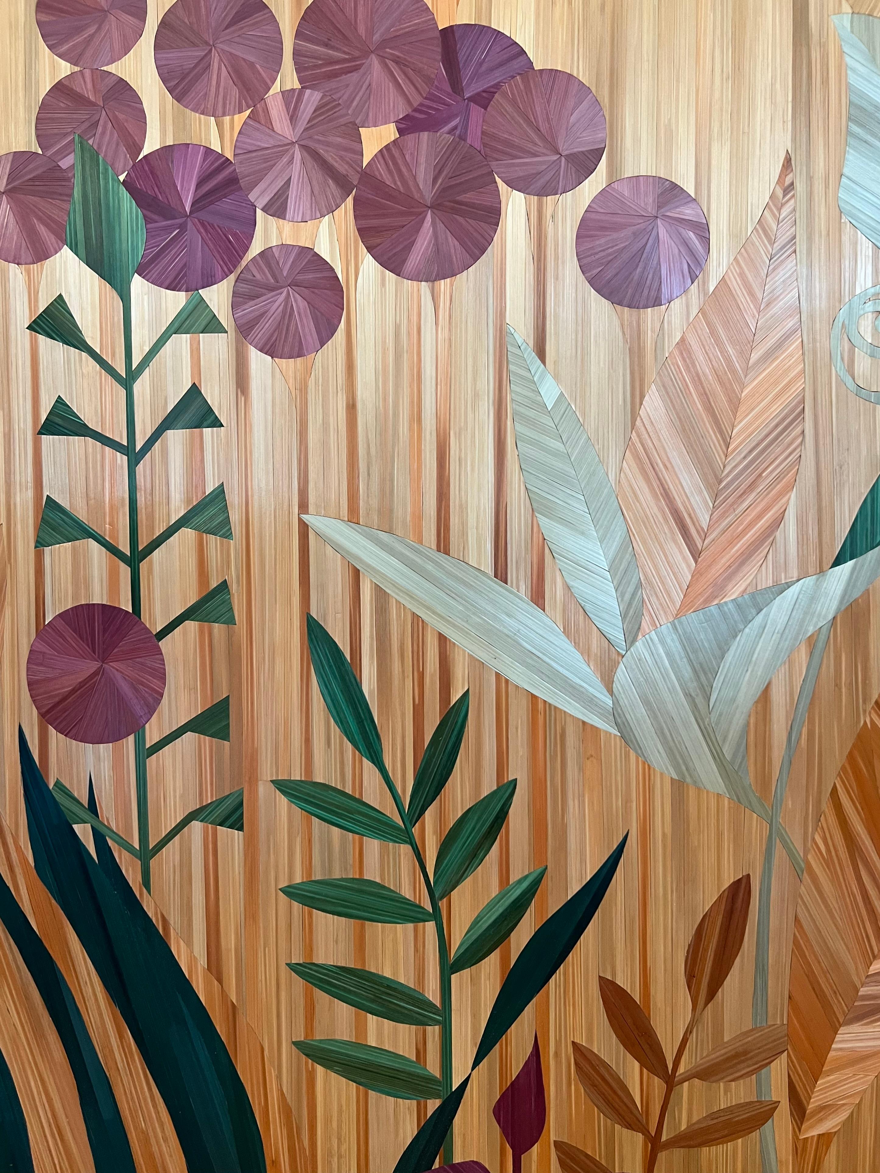 Folding Screen Butterflies Straw Marquetry Hand-Crafted French Deco, in stock In New Condition For Sale In Zürich, CH