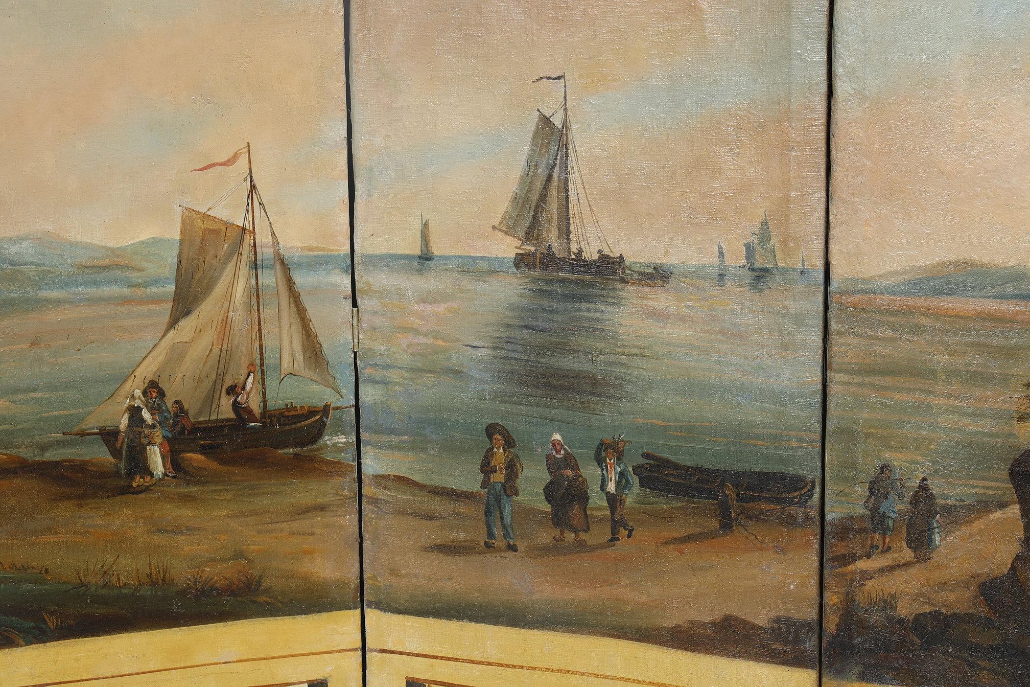 Biombo en lienzo pintado, obra francesa, 1830 en venta 3
