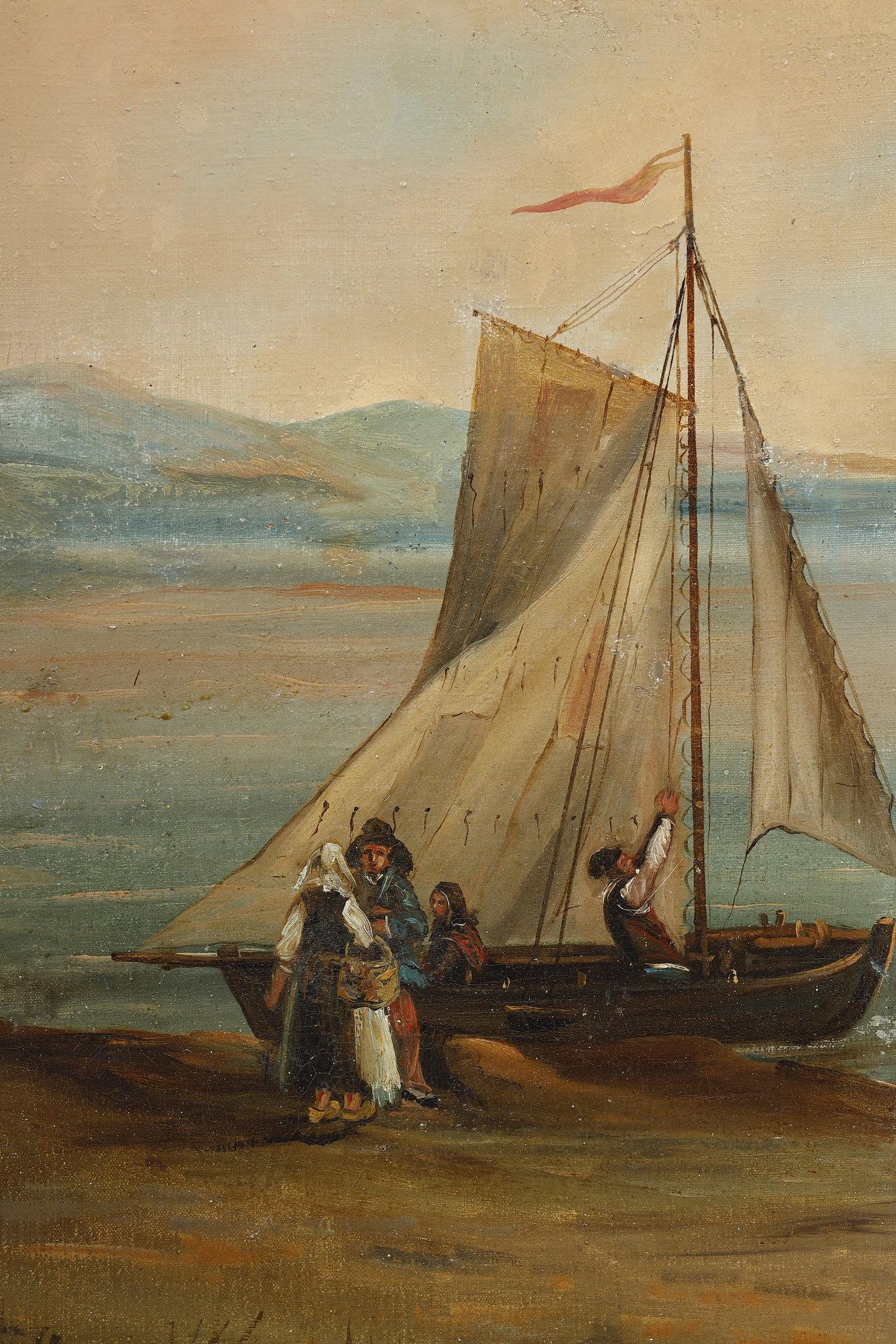 Biombo en lienzo pintado, obra francesa, 1830 en venta 5