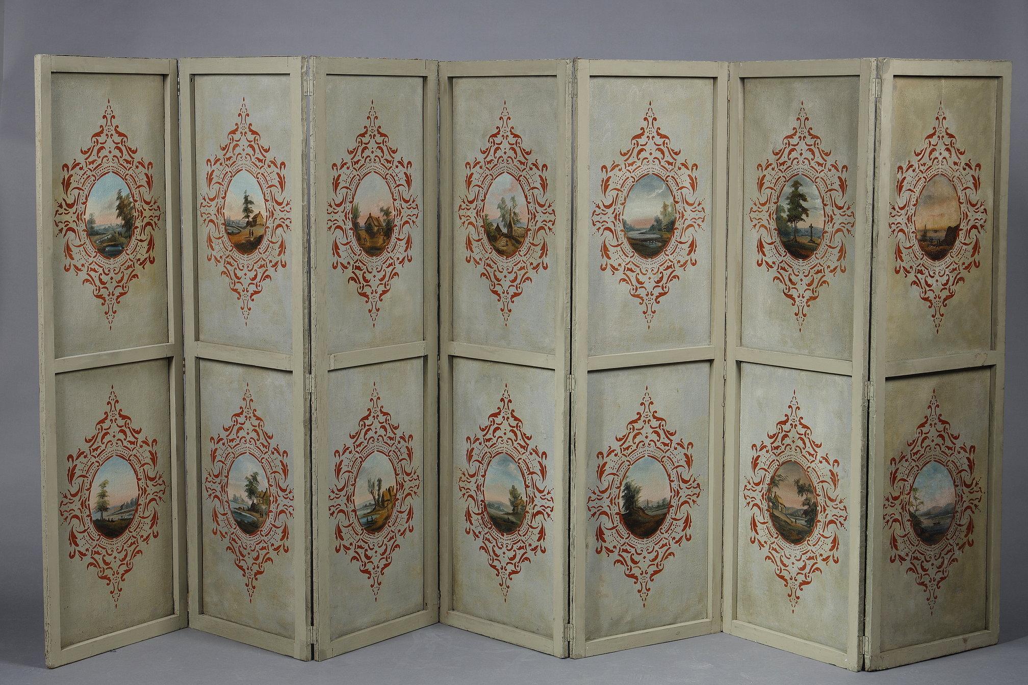 Biombo en lienzo pintado, obra francesa, 1830 en venta 10