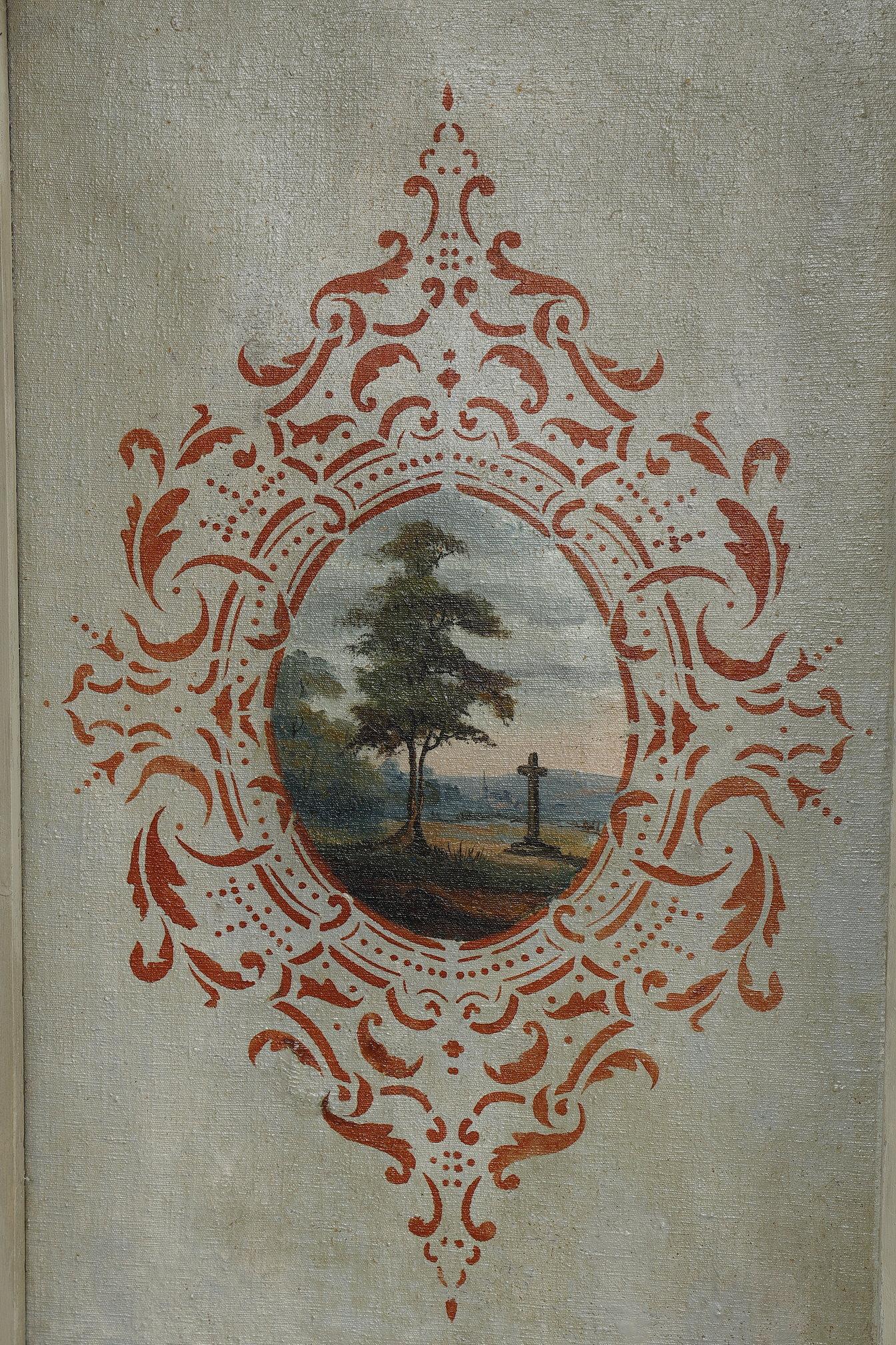 Biombo en lienzo pintado, obra francesa, 1830 en venta 11