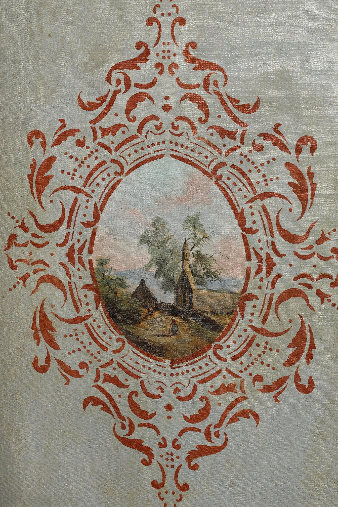 Biombo en lienzo pintado, obra francesa, 1830 en venta 12