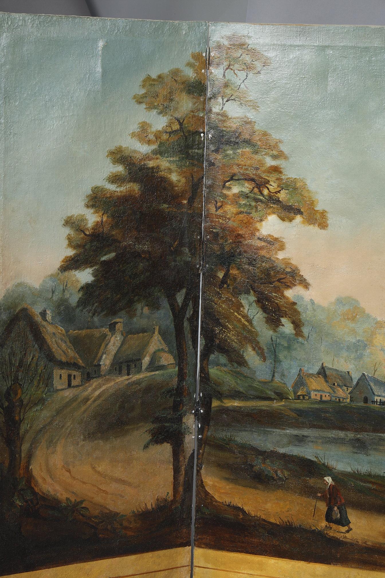 Biombo en lienzo pintado, obra francesa, 1830 Francés en venta