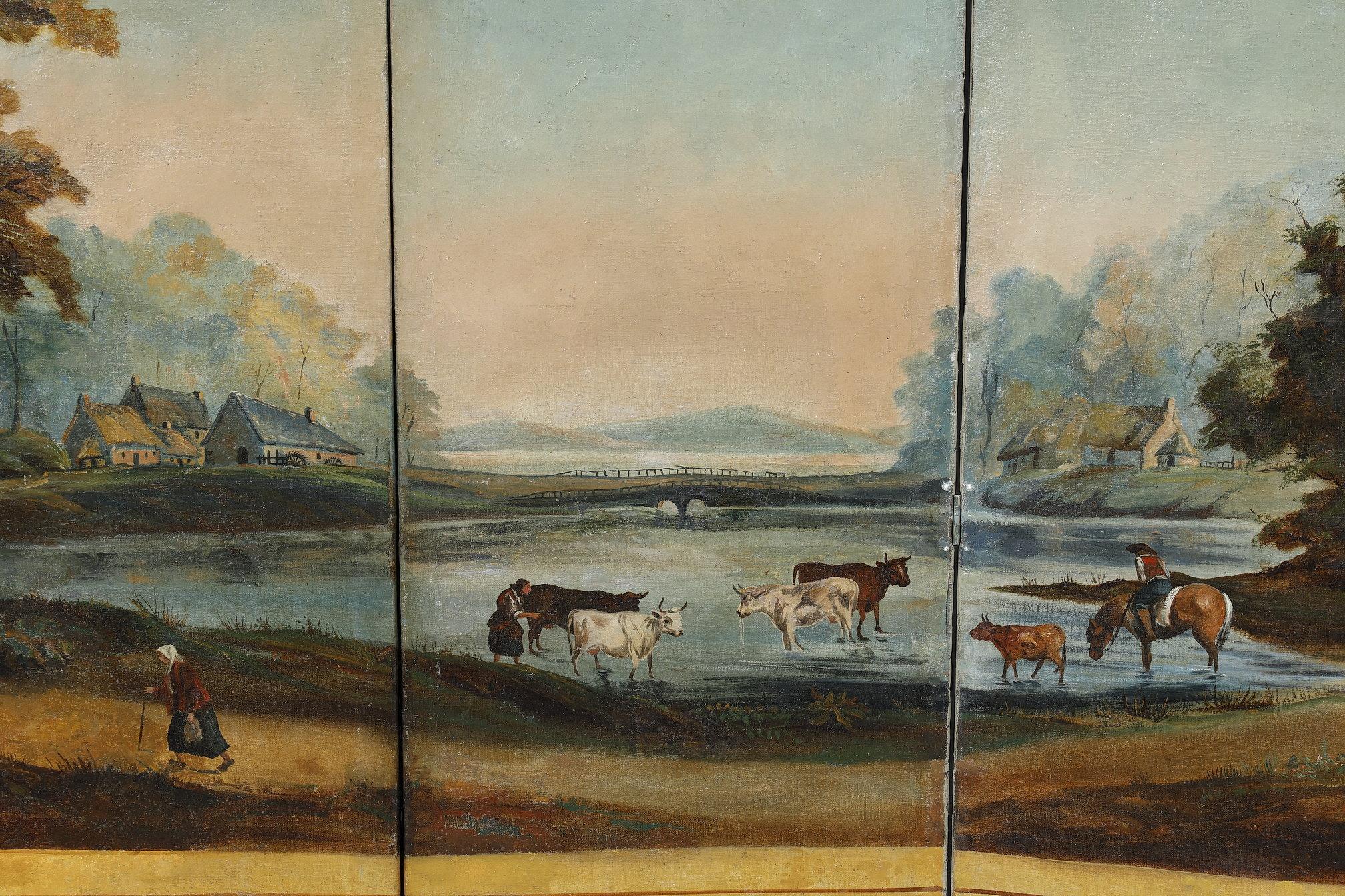 Biombo en lienzo pintado, obra francesa, 1830 Mediados del siglo XIX en venta