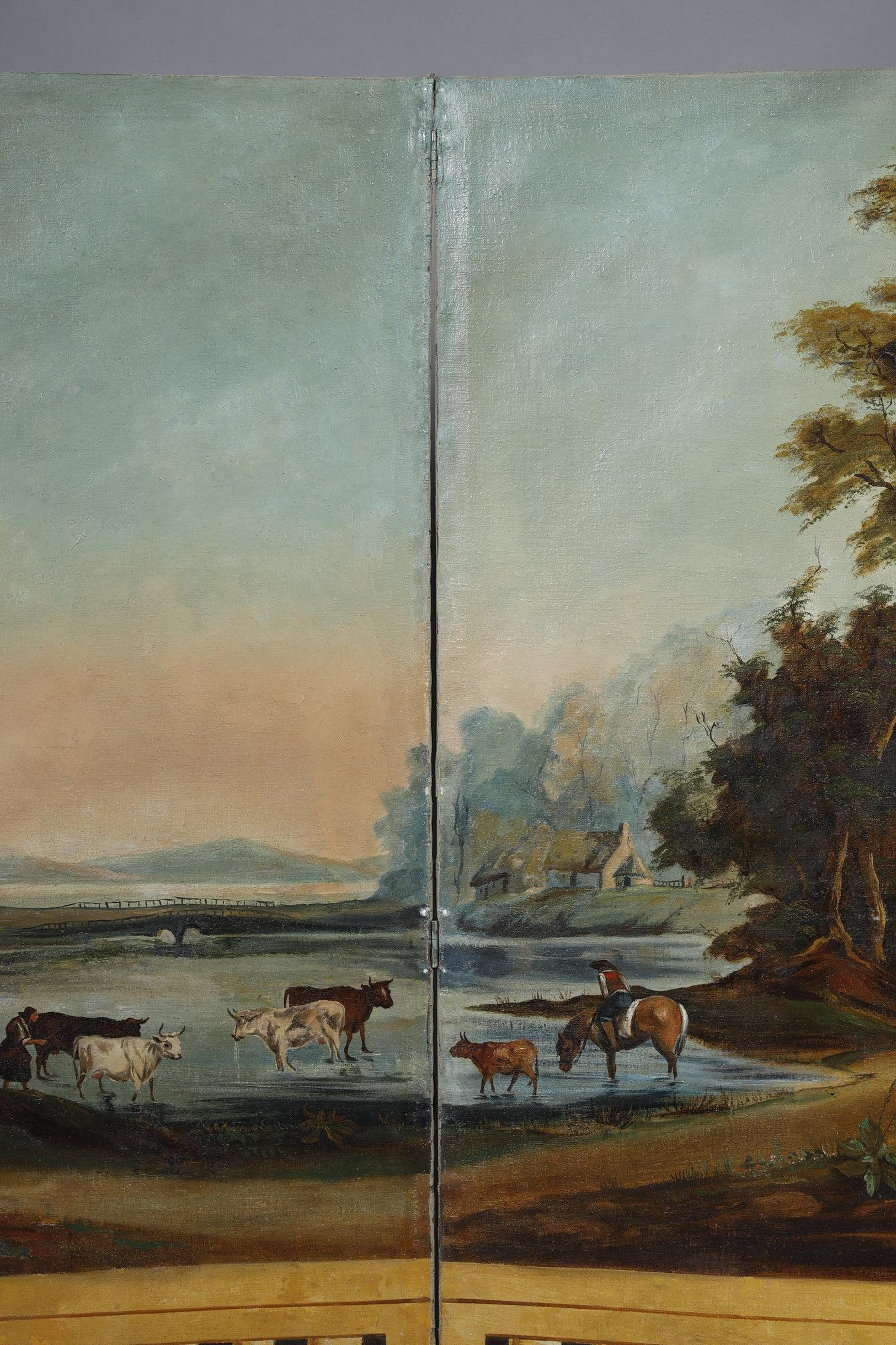 Biombo en lienzo pintado, obra francesa, 1830 Lienzo en venta