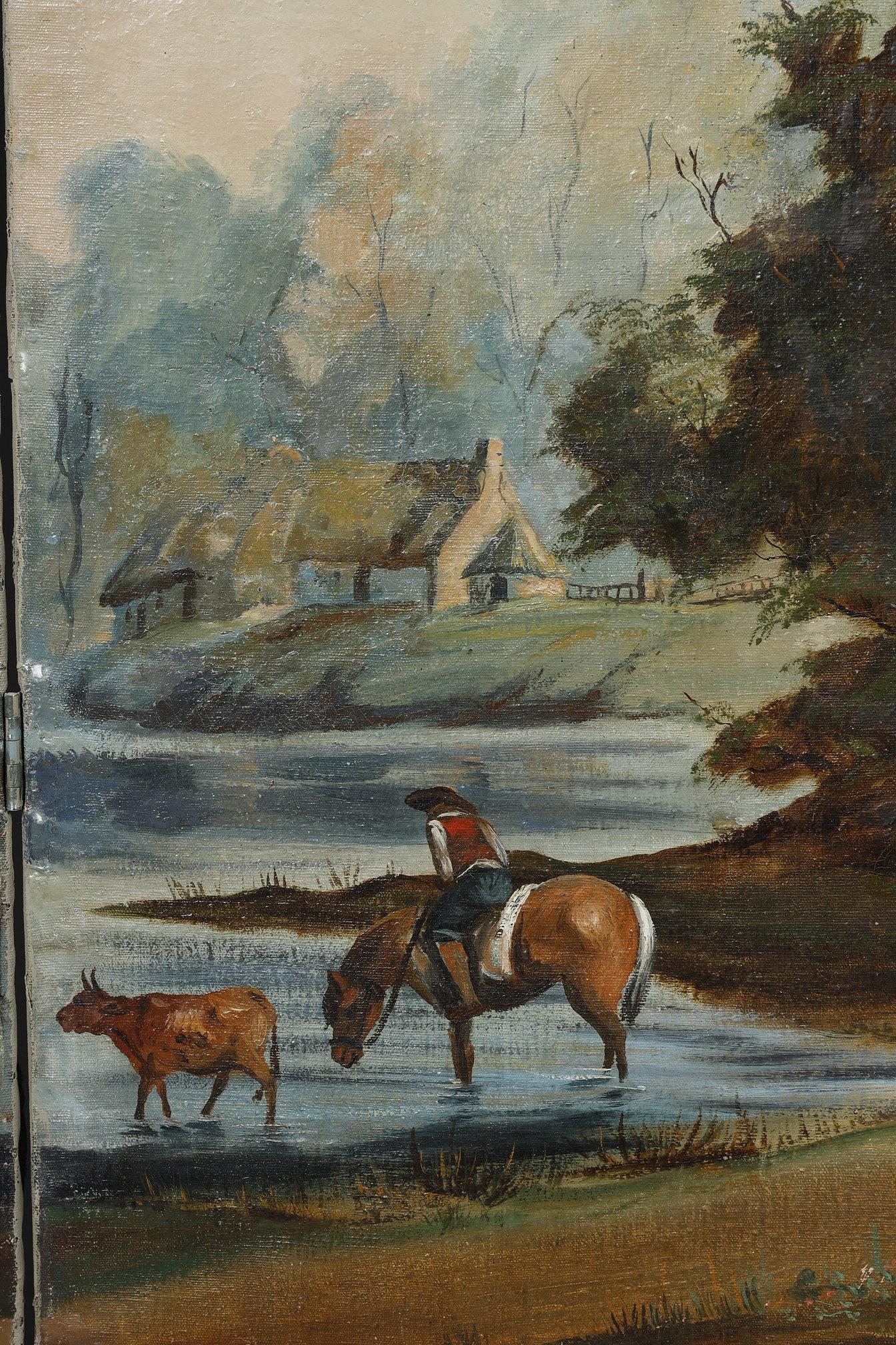 Biombo en lienzo pintado, obra francesa, 1830 en venta 1