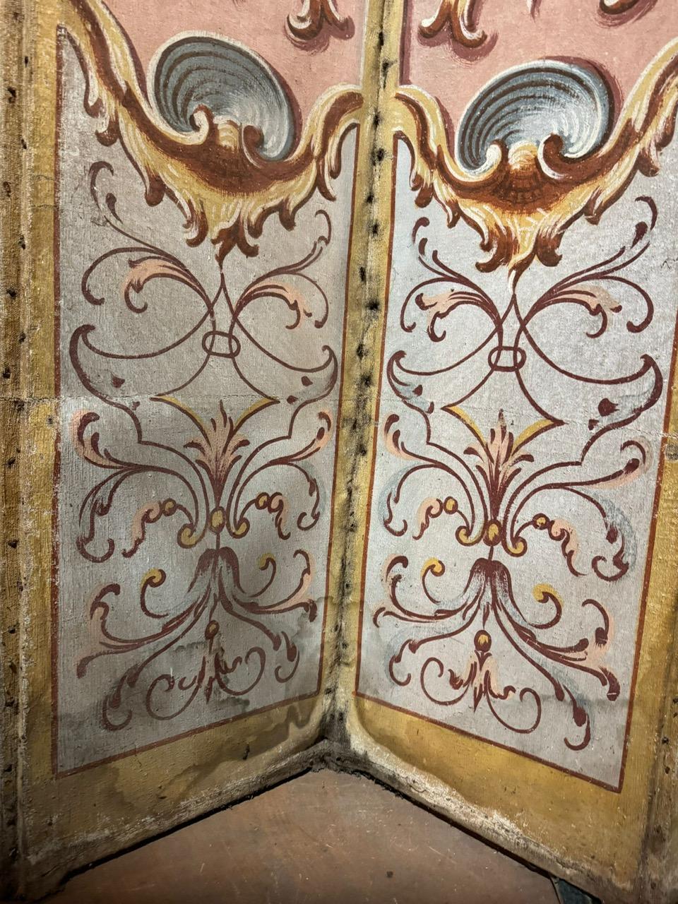 18th Century and Earlier Folding screen on canvas painted with rich floral and leafy decorations, Italy For Sale