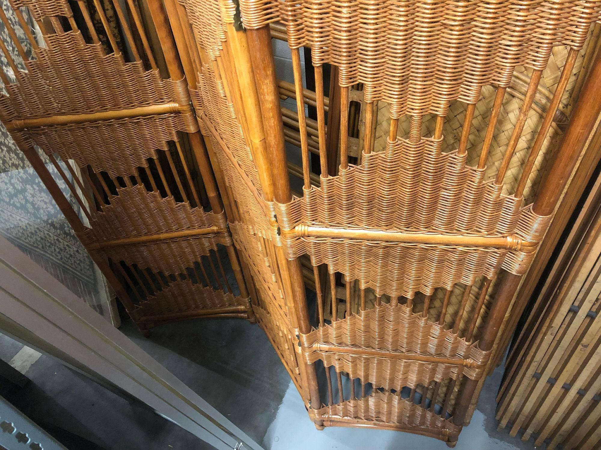 Folding Screen, Rattan and Woven Wicker 3 Panel For Sale 6