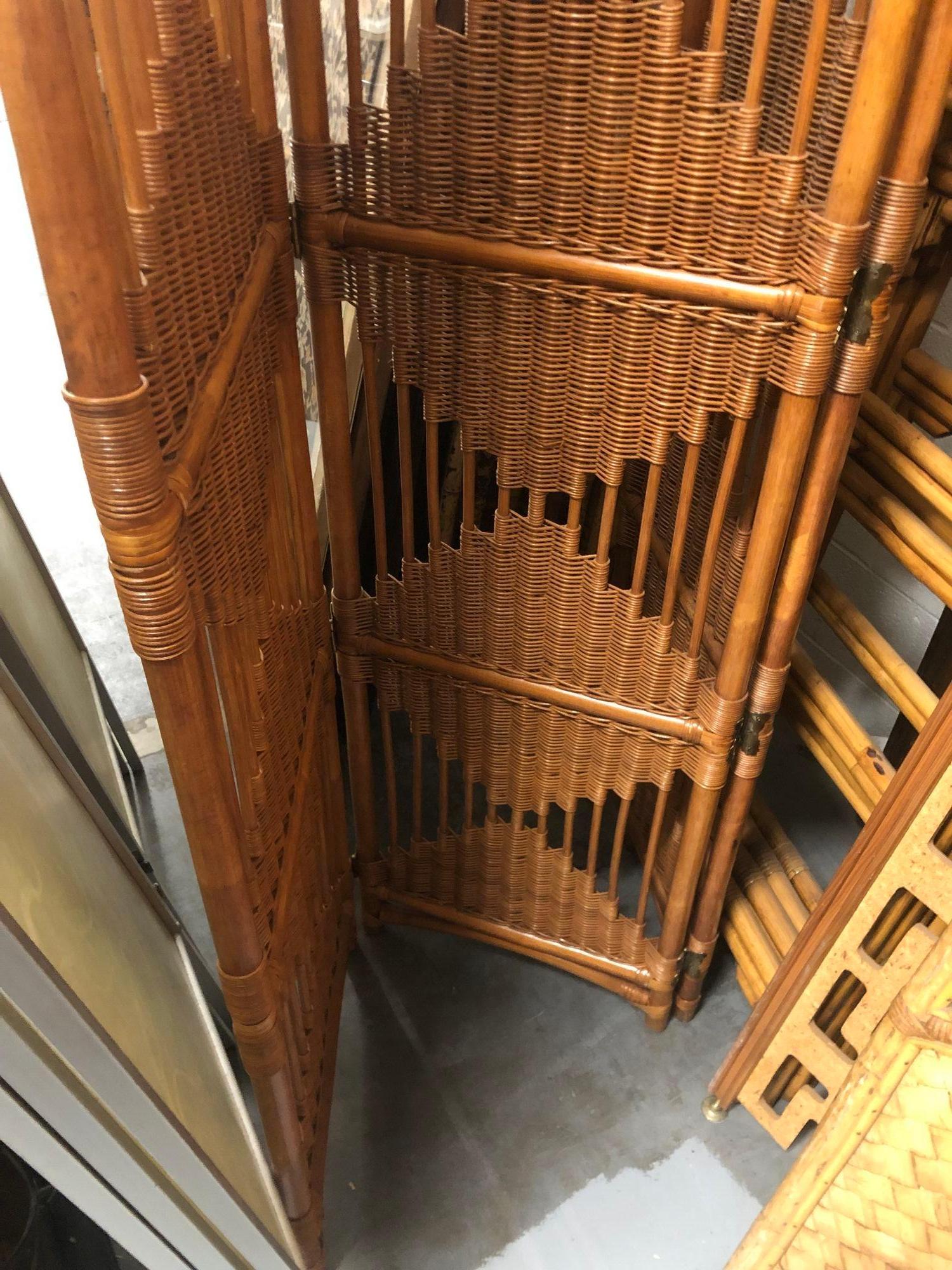 Folding Screen, Rattan and Woven Wicker 3 Panel For Sale 1