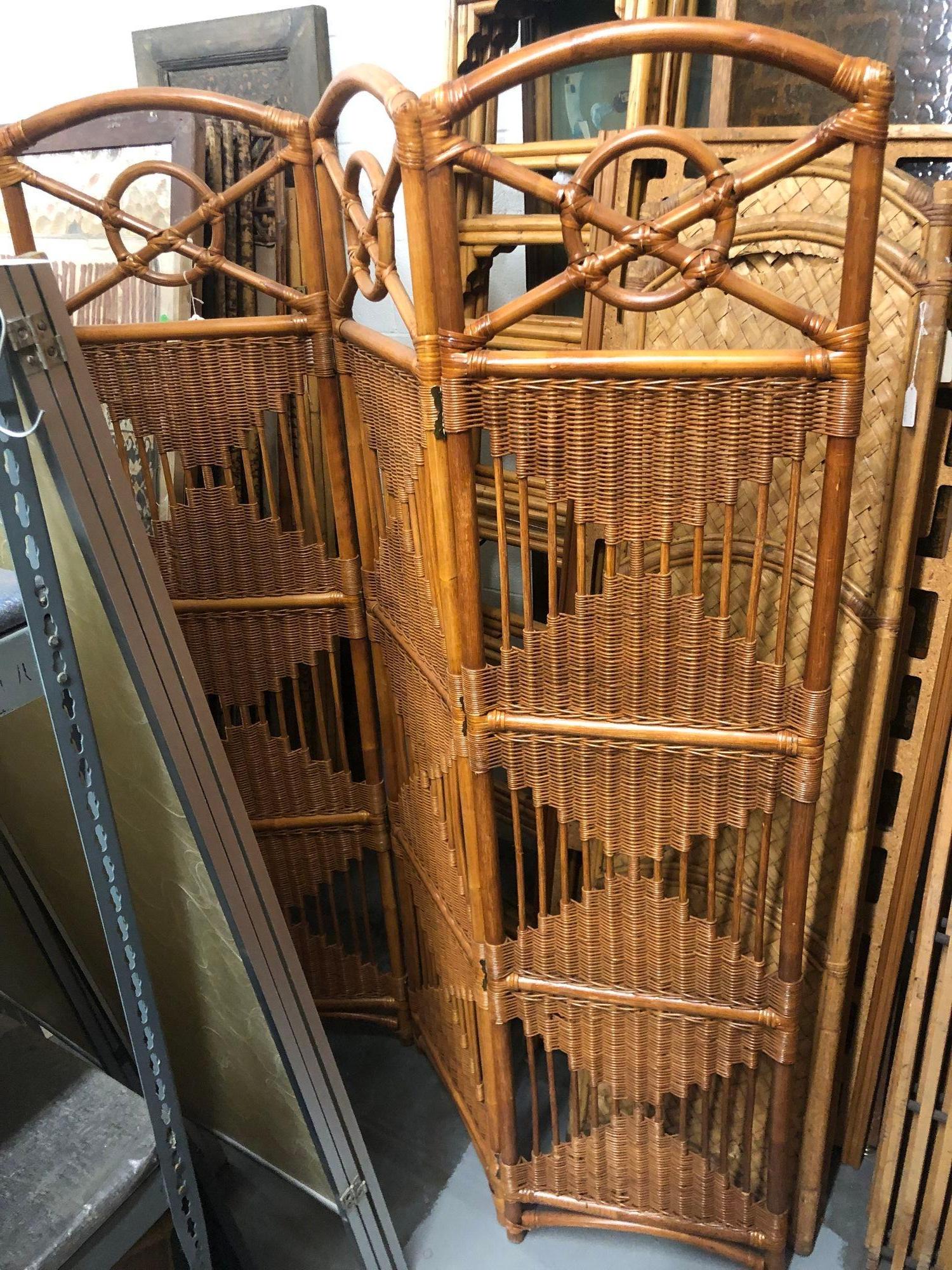 Folding Screen, Rattan and Woven Wicker 3 Panel For Sale 4