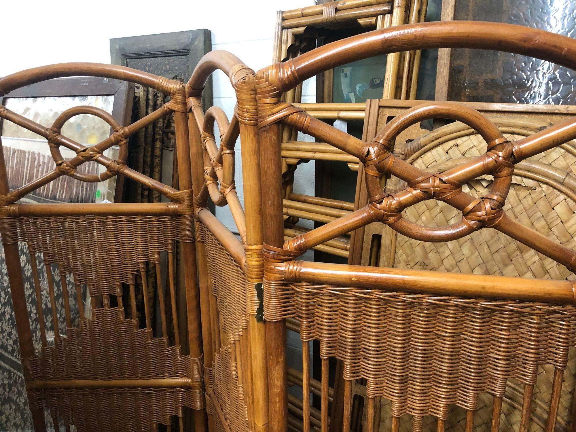 Folding Screen, Rattan and Woven Wicker 3 Panel For Sale 5