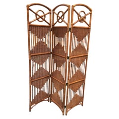 Folding Screen, Rattan and Woven Wicker 3 Panel