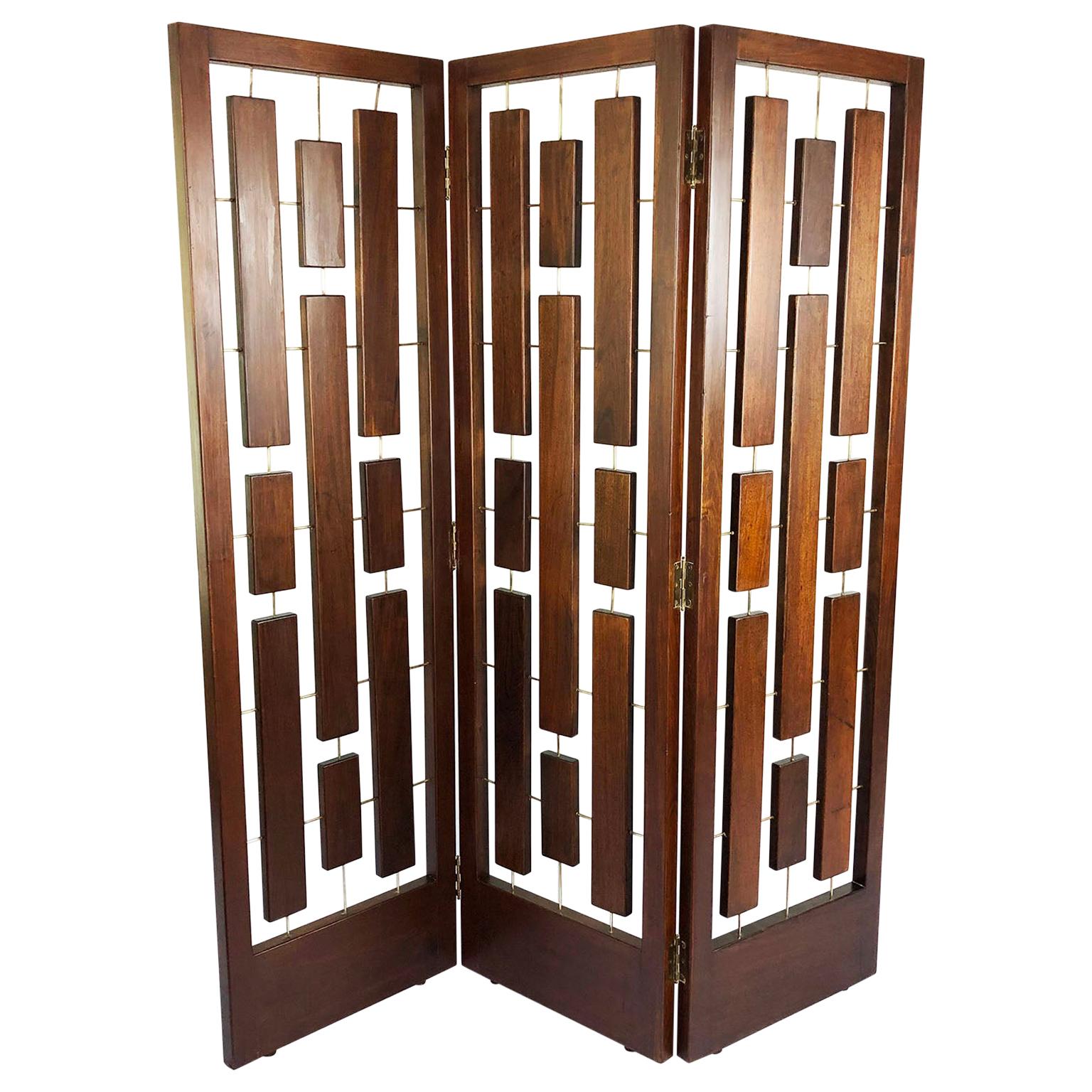 Folding Screen Room Divider in Solid Mahogany