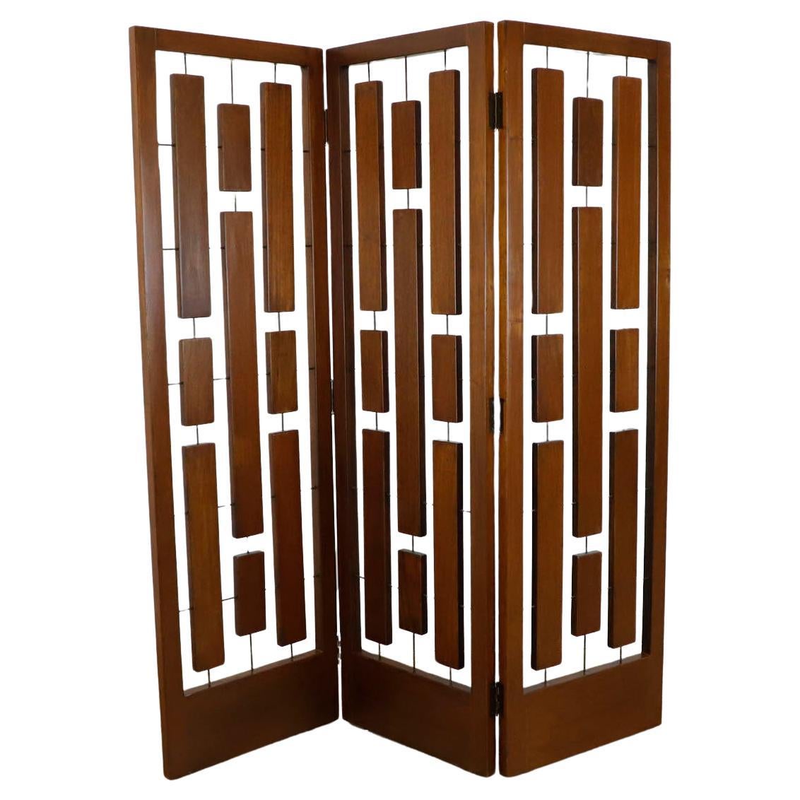 Folding Screen Room Divider in Solid Wood For Sale