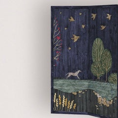 Folding Screen Where Your Heart Belongs Straw Marquetry Hand-Crafted French Deco