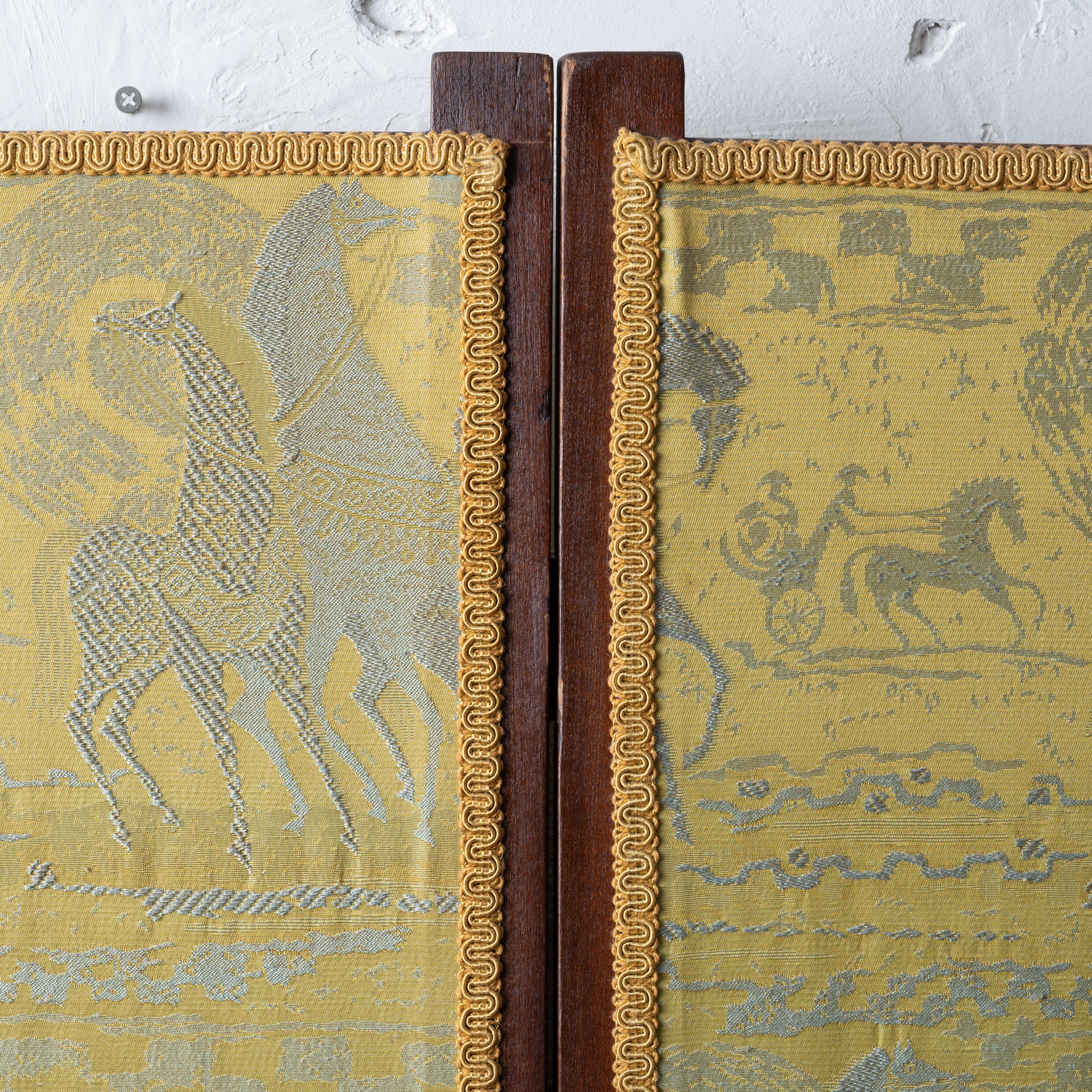 Jacquard Folding Screen with Tibor Reich Etruscan Horse Fabric For Sale