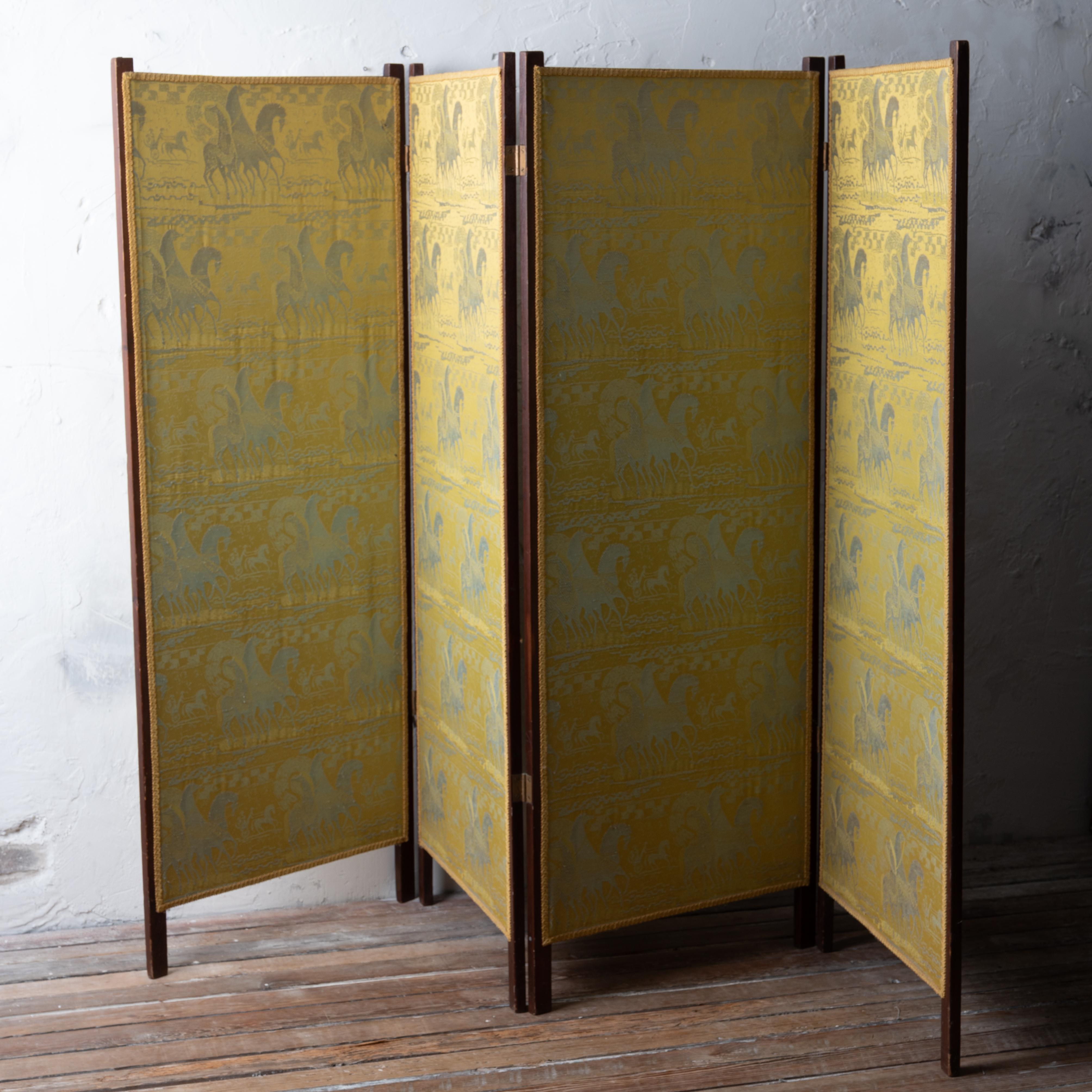Folding Screen with Tibor Reich Etruscan Horse Fabric For Sale 1