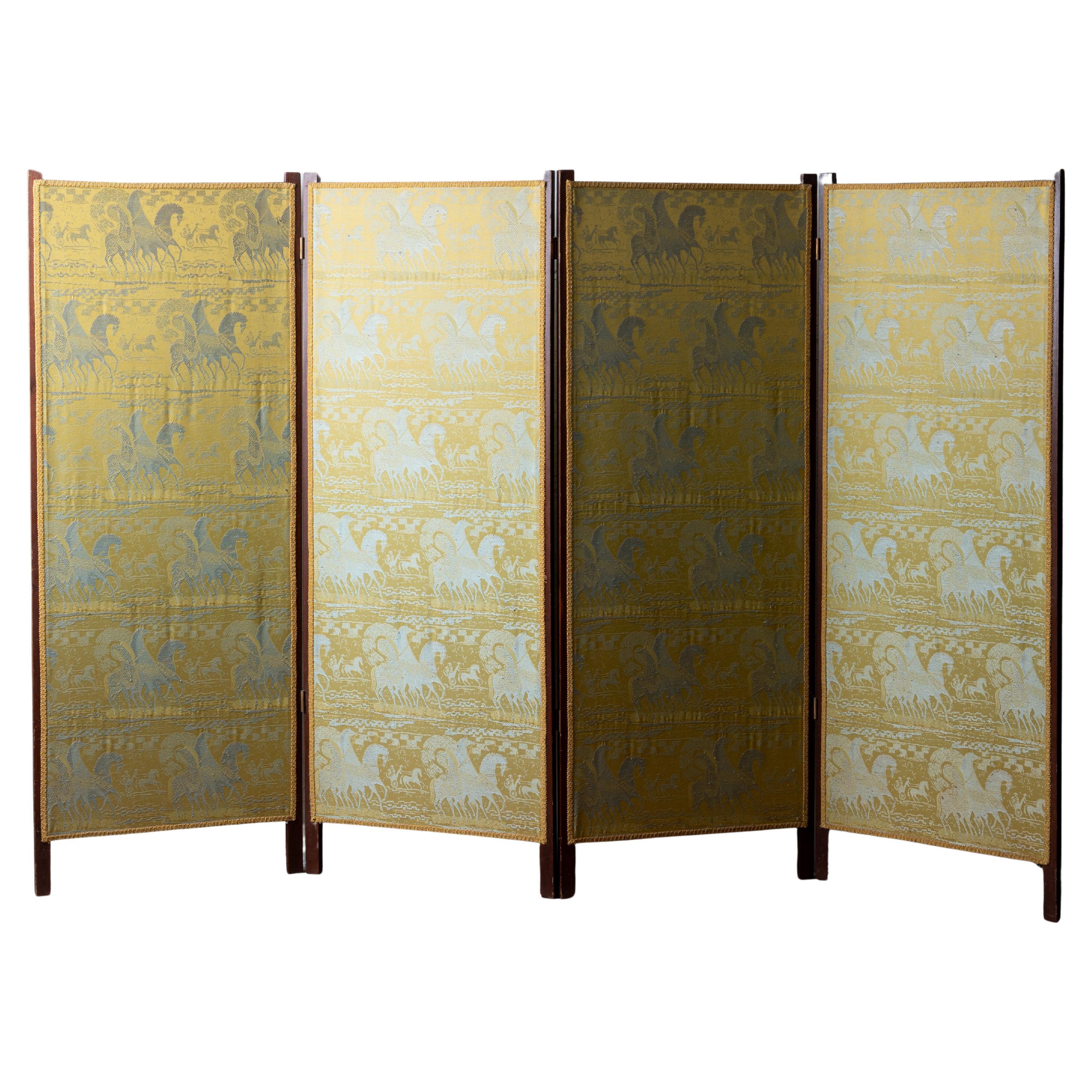 Folding Screen with Tibor Reich Etruscan Horse Fabric For Sale