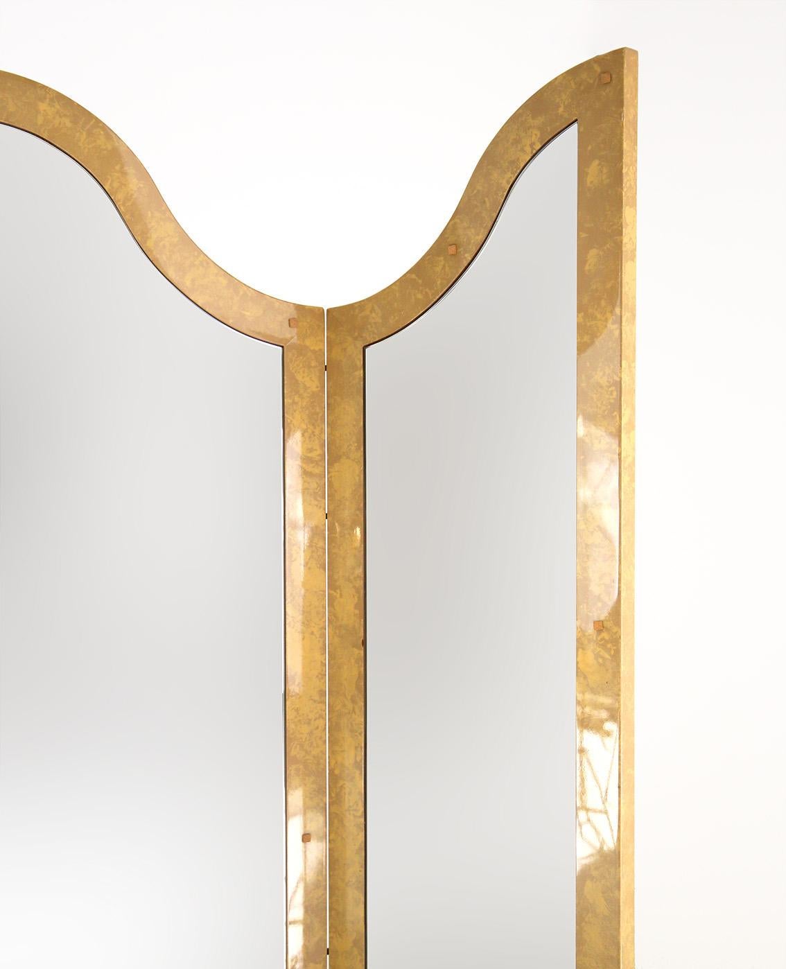 Folding Screens Italian by Giorgio Tura with Mirror in Lacquered Wood, 1970s In Good Condition In Milano, IT